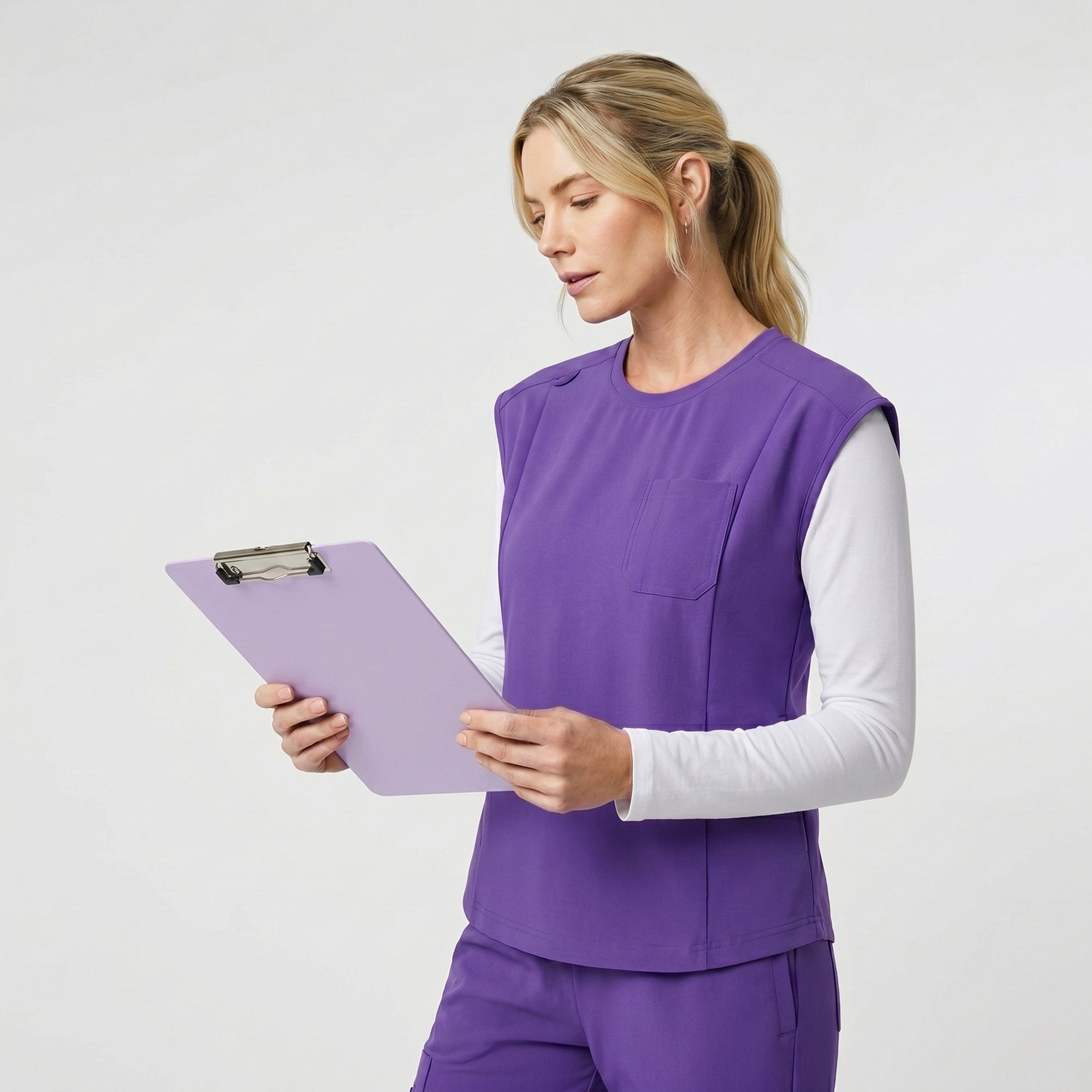 Image of Zenir | Women's Soft Stretch Crewneck Scrub Top - Eggplant
