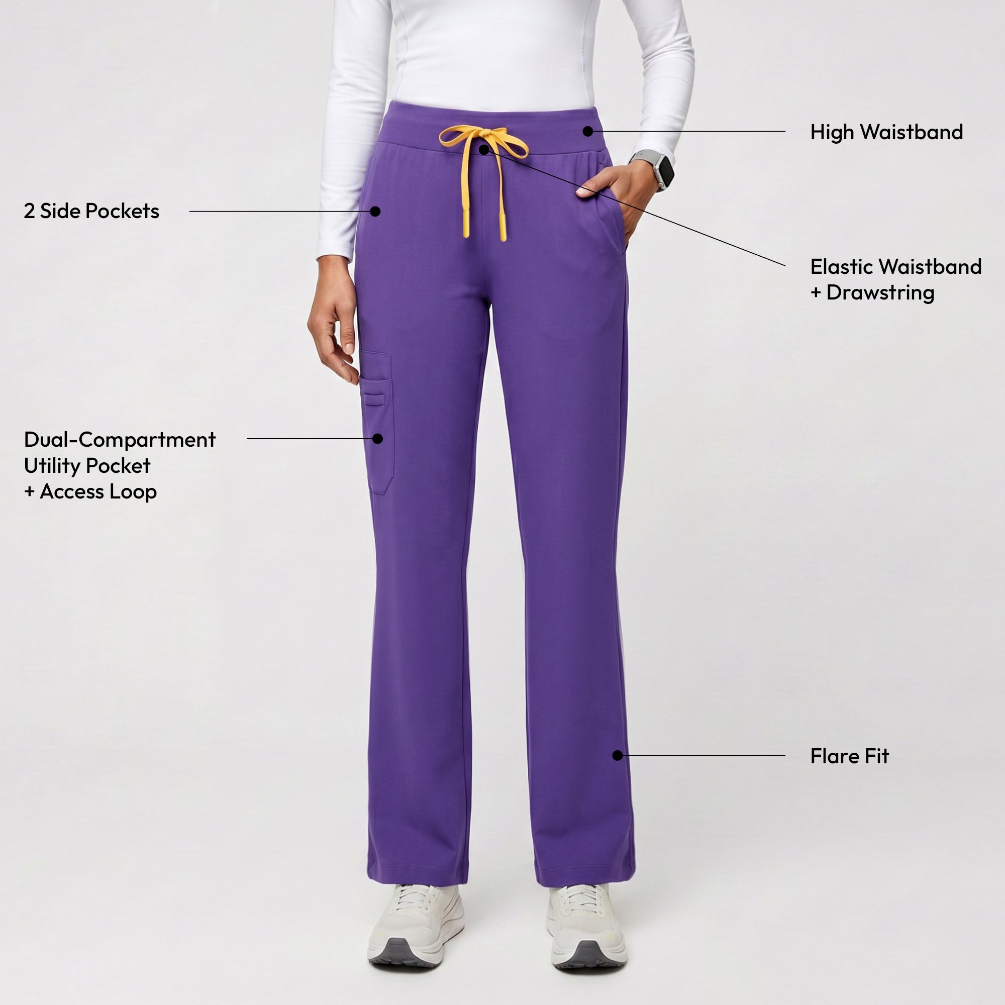 Image of Zenir | Women's Soft Stretch High Waisted Flare Scrub Pants - Eggplant