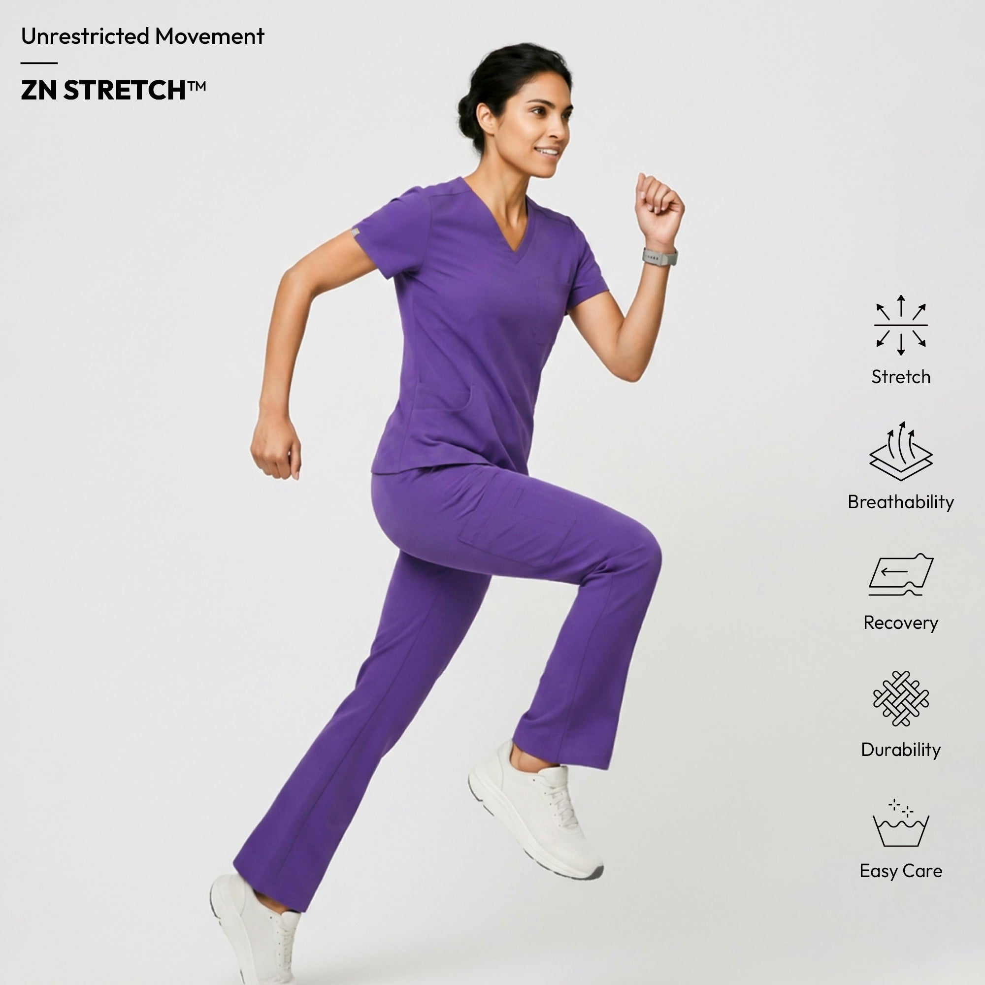 Image of Zenir | Women's Soft Stretch High Waisted Flare Scrub Pants - Eggplant