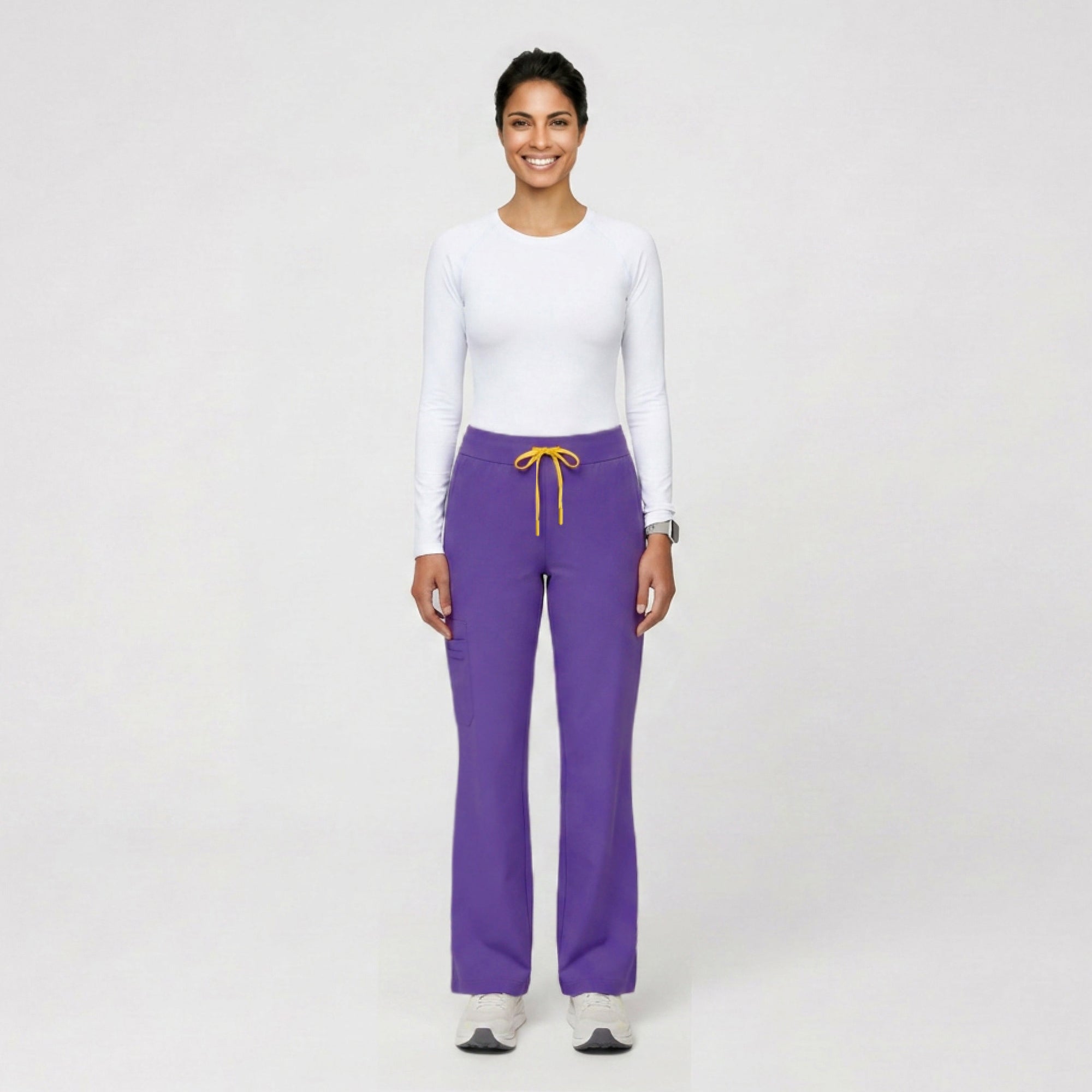Image of Zenir | Women's Soft Stretch High Waisted Flare Scrub Pants - Eggplant