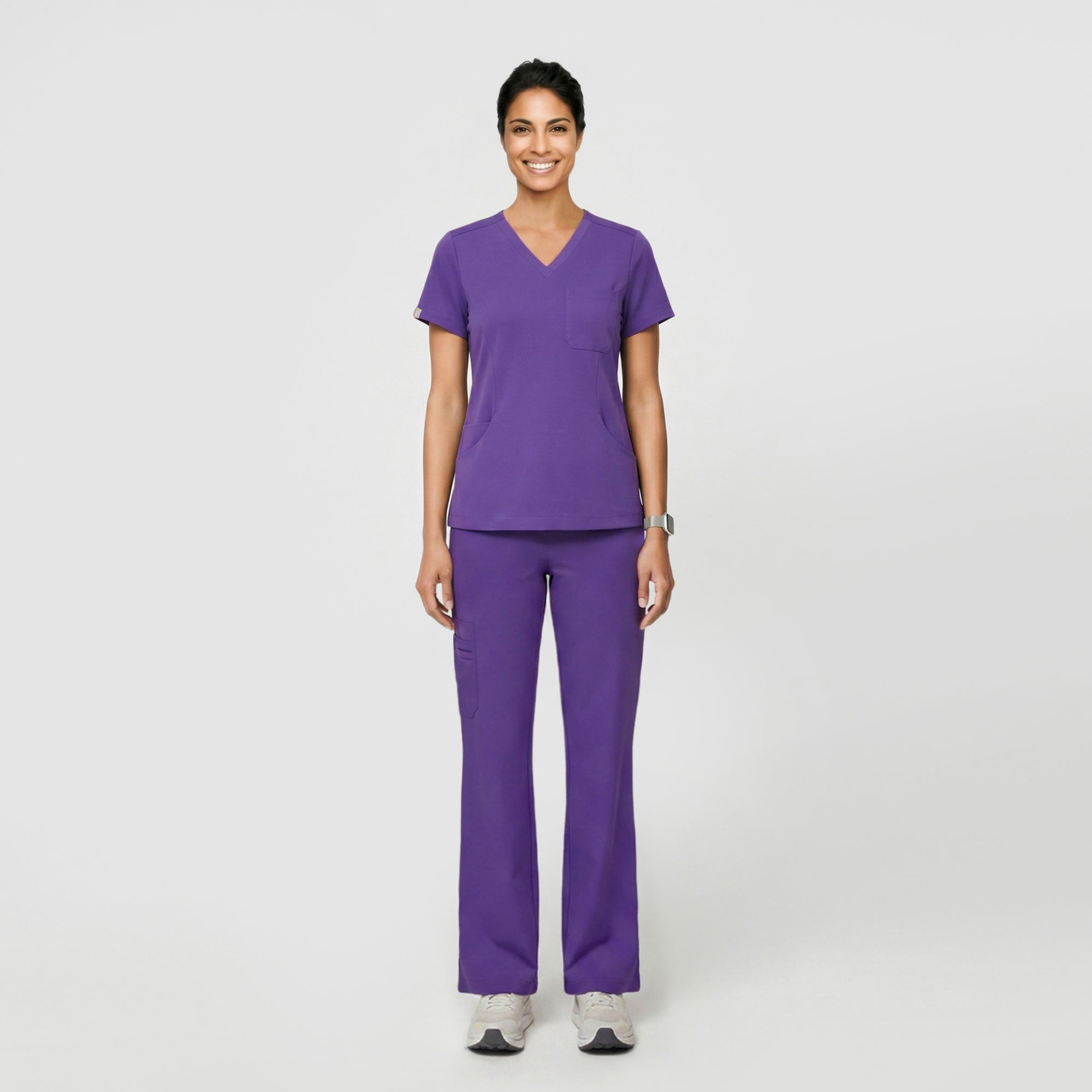 Image of Zenir | Women's Soft Stretch High Waisted Flare Scrub Pants - Eggplant