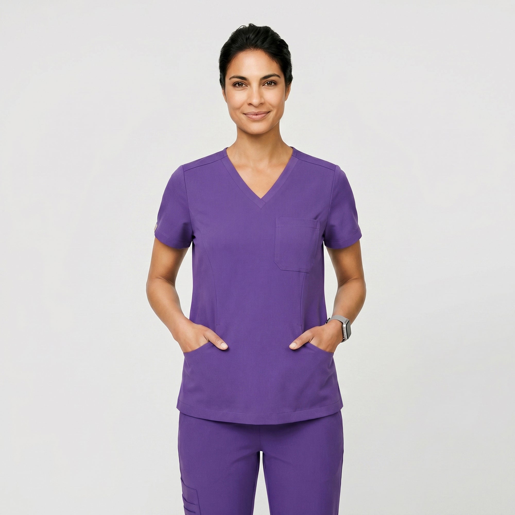 Image of Zenir | Women's Soft Stretch High Waisted Flare Scrub Pants - Eggplant