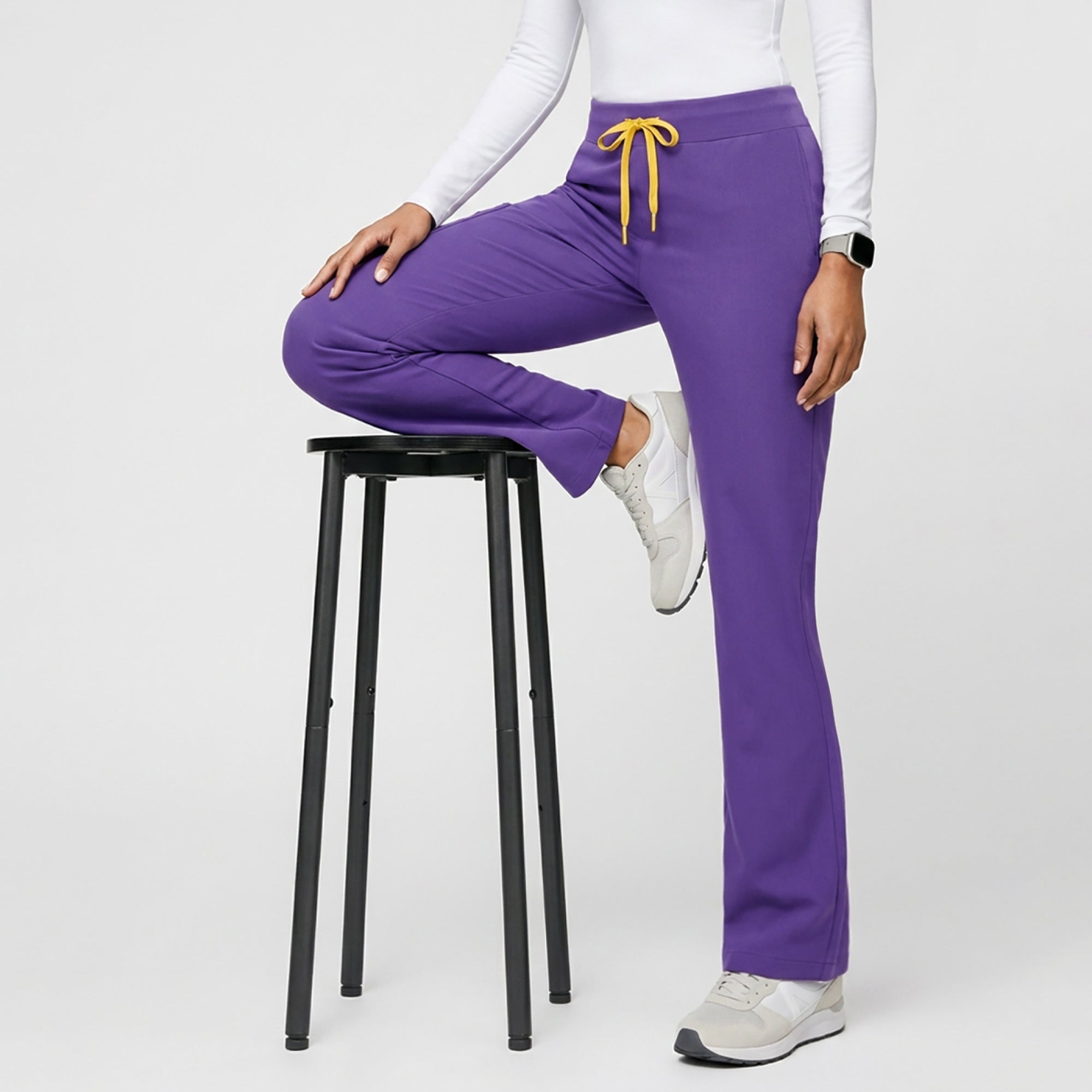 Image of Zenir | Women's Soft Stretch High Waisted Flare Scrub Pants - Eggplant