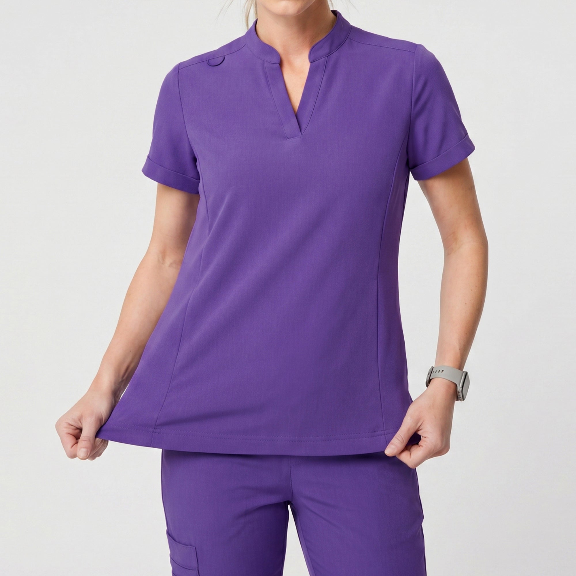 Image of Zenir | Women's Soft Stretch Notched Scrub Top - Eggplant