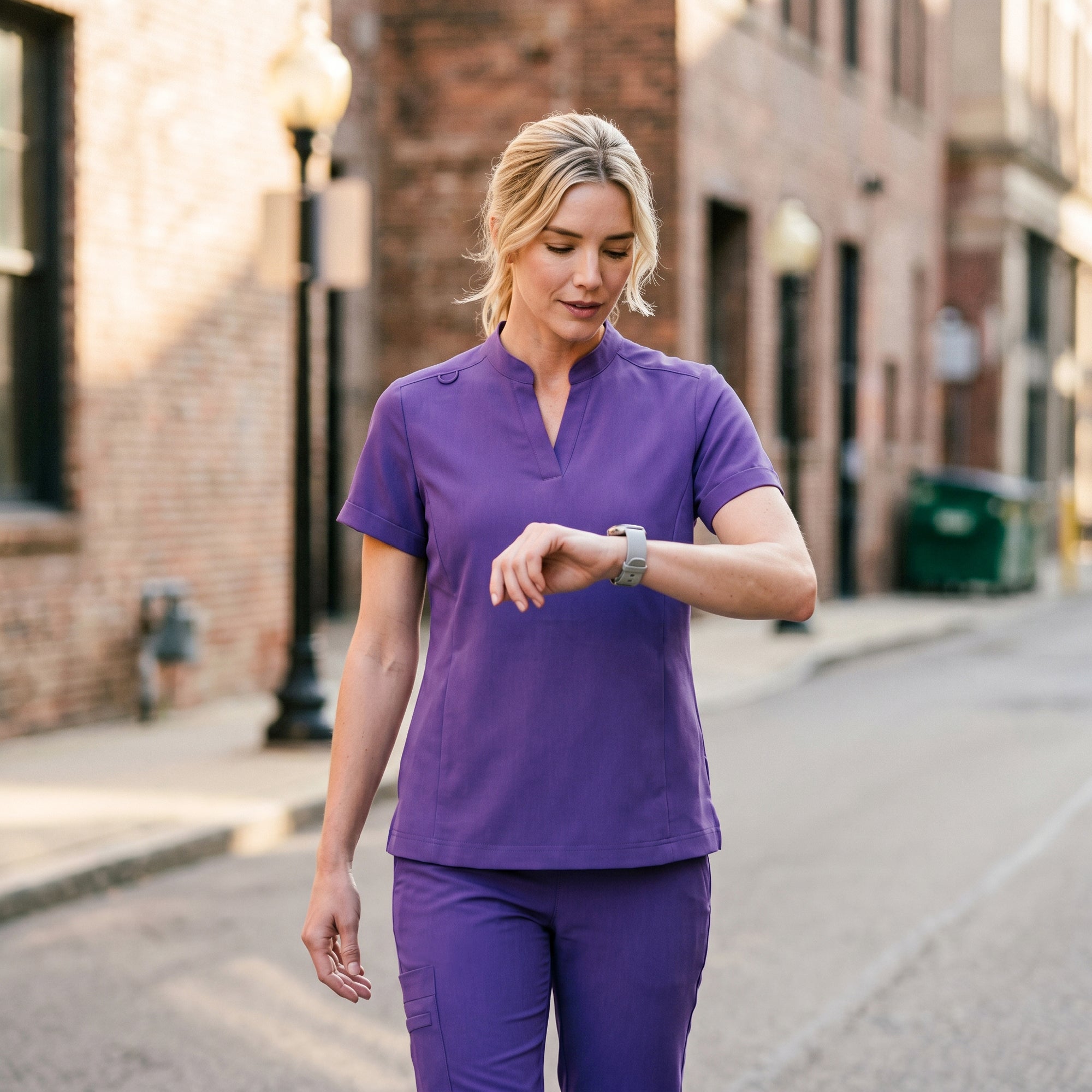 Image of Zenir | Women's Soft Stretch Notched Scrub Top - Eggplant