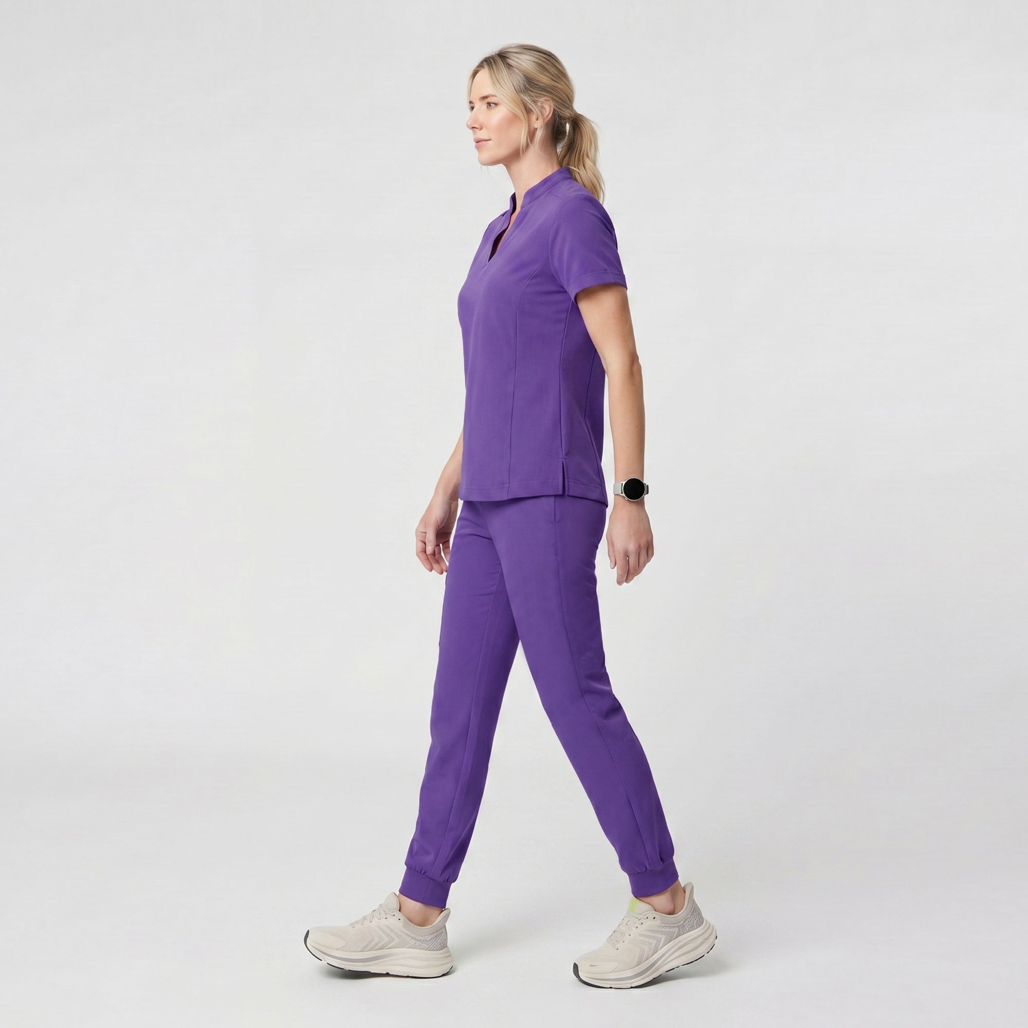 Image of Zenir | Women's Soft Stretch Notched Scrub Top - Eggplant