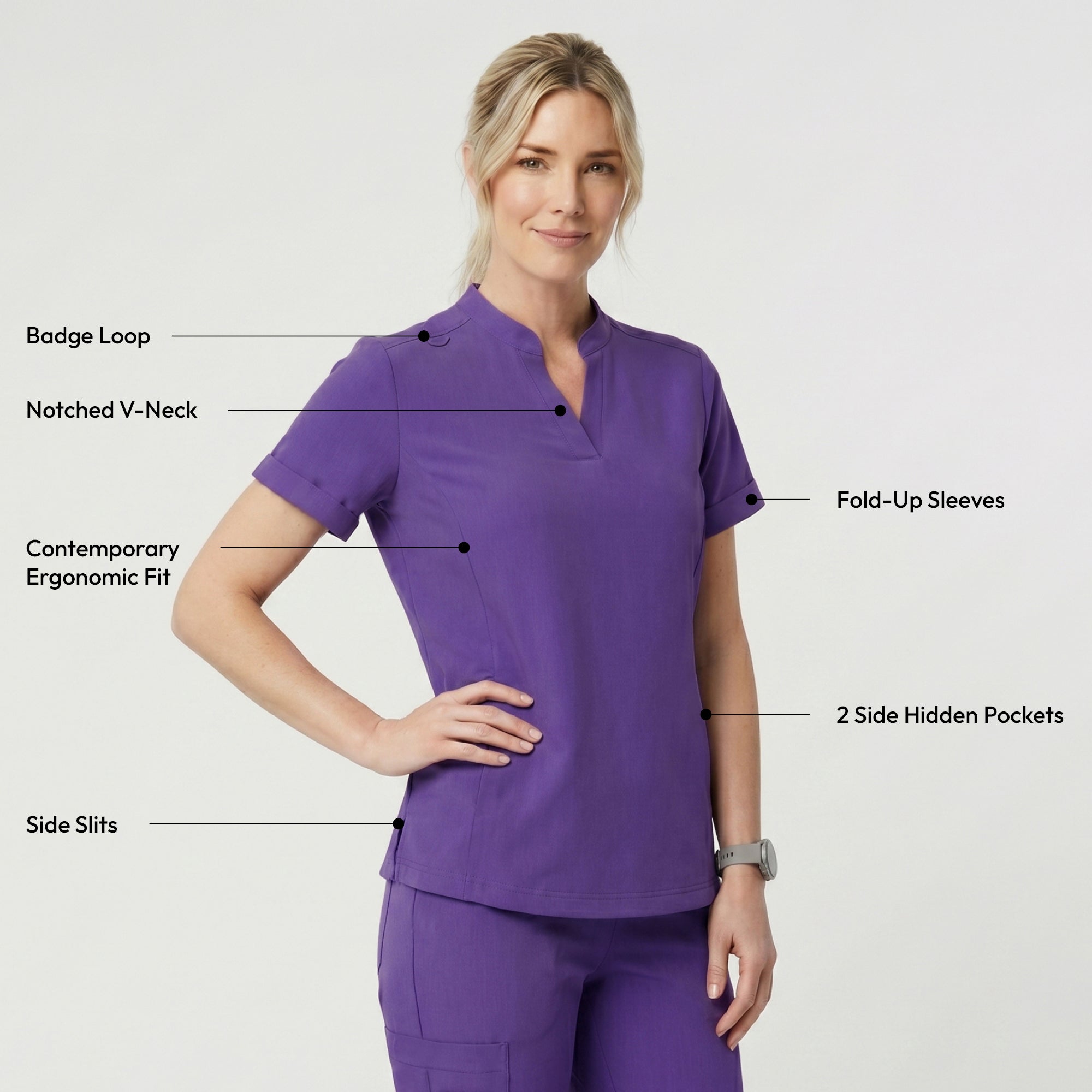 Image of Zenir | Women's Soft Stretch Notched Scrub Top - Eggplant