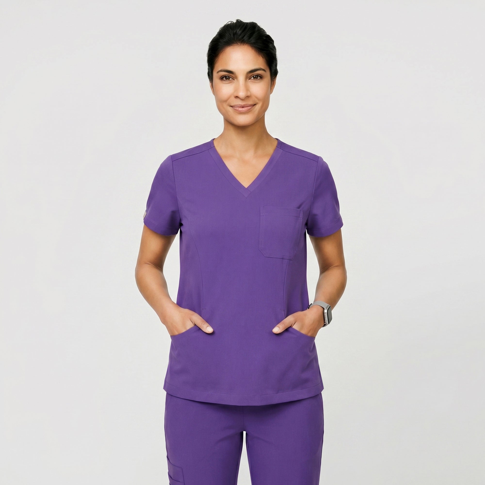 Image of Zenir | Women's Soft Stretch Scrub Top - Eggplant