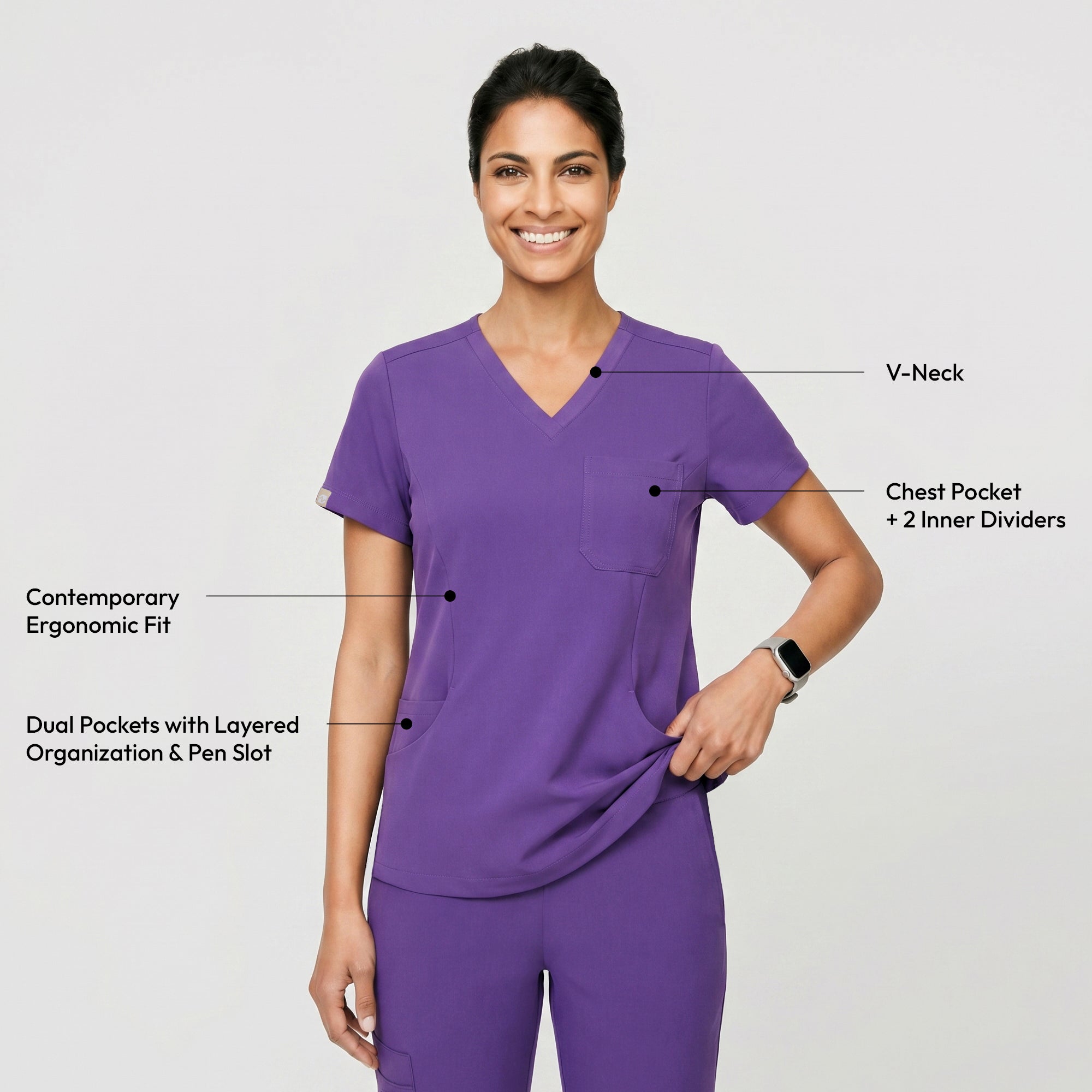 Image of Zenir | Women's Soft Stretch Scrub Top - Eggplant