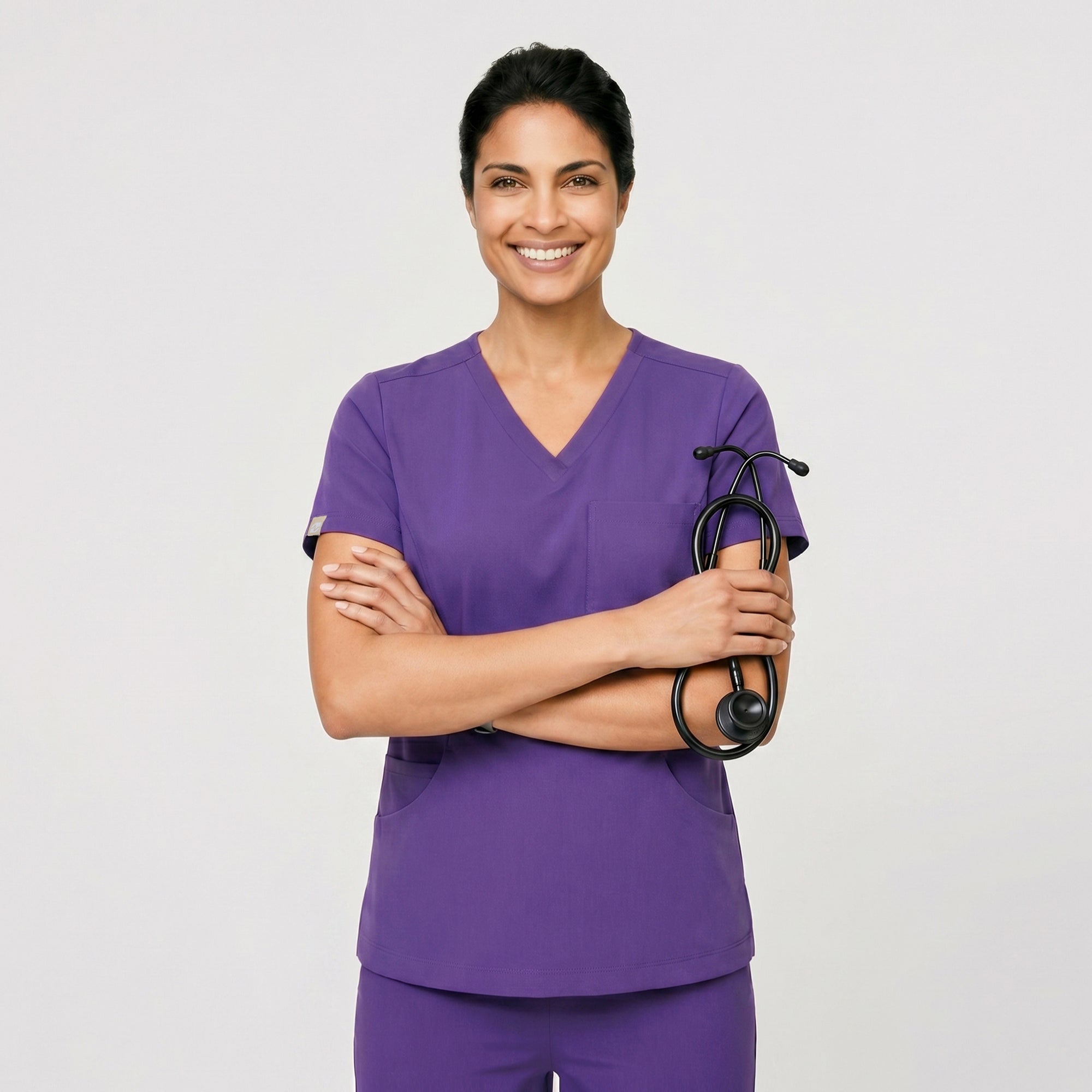 Image of Zenir | Women's Soft Stretch Scrub Top - Eggplant