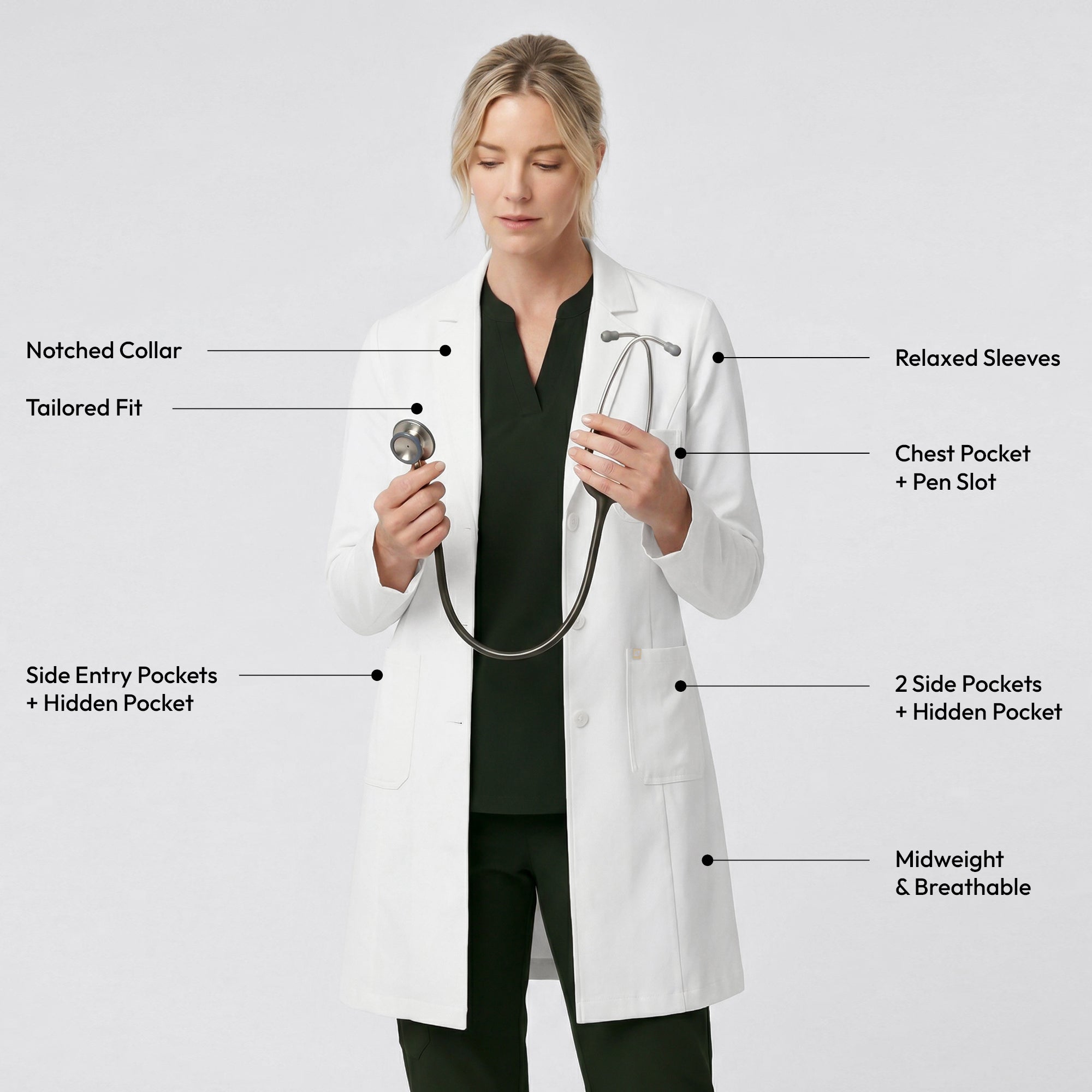 Image of Zenir | Structured Nuevo Long Lab Coat LCW-203 - Ivory White