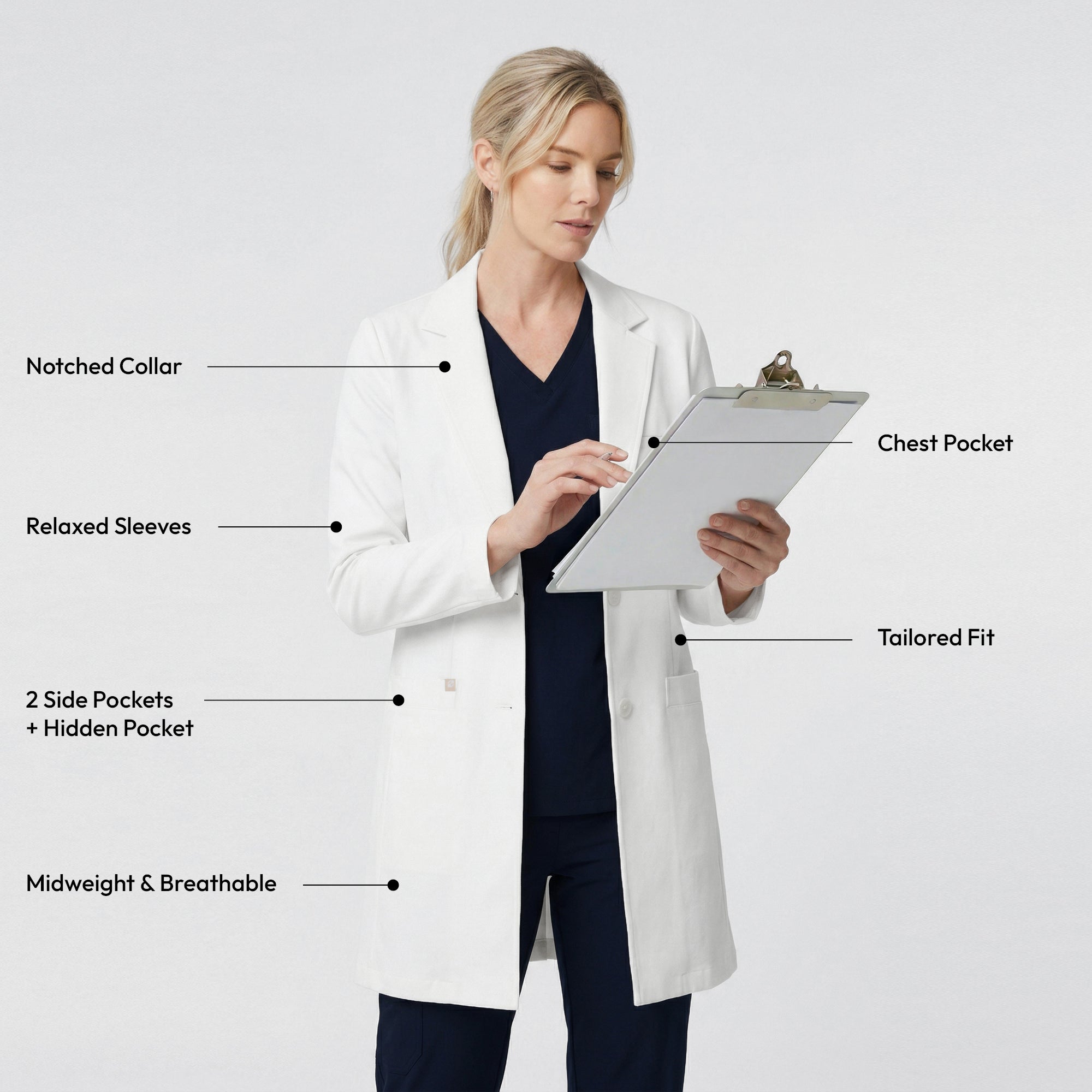 Image of Zenir | Structured Nuevo Long Lab Coat LCW-204 - Ivory White