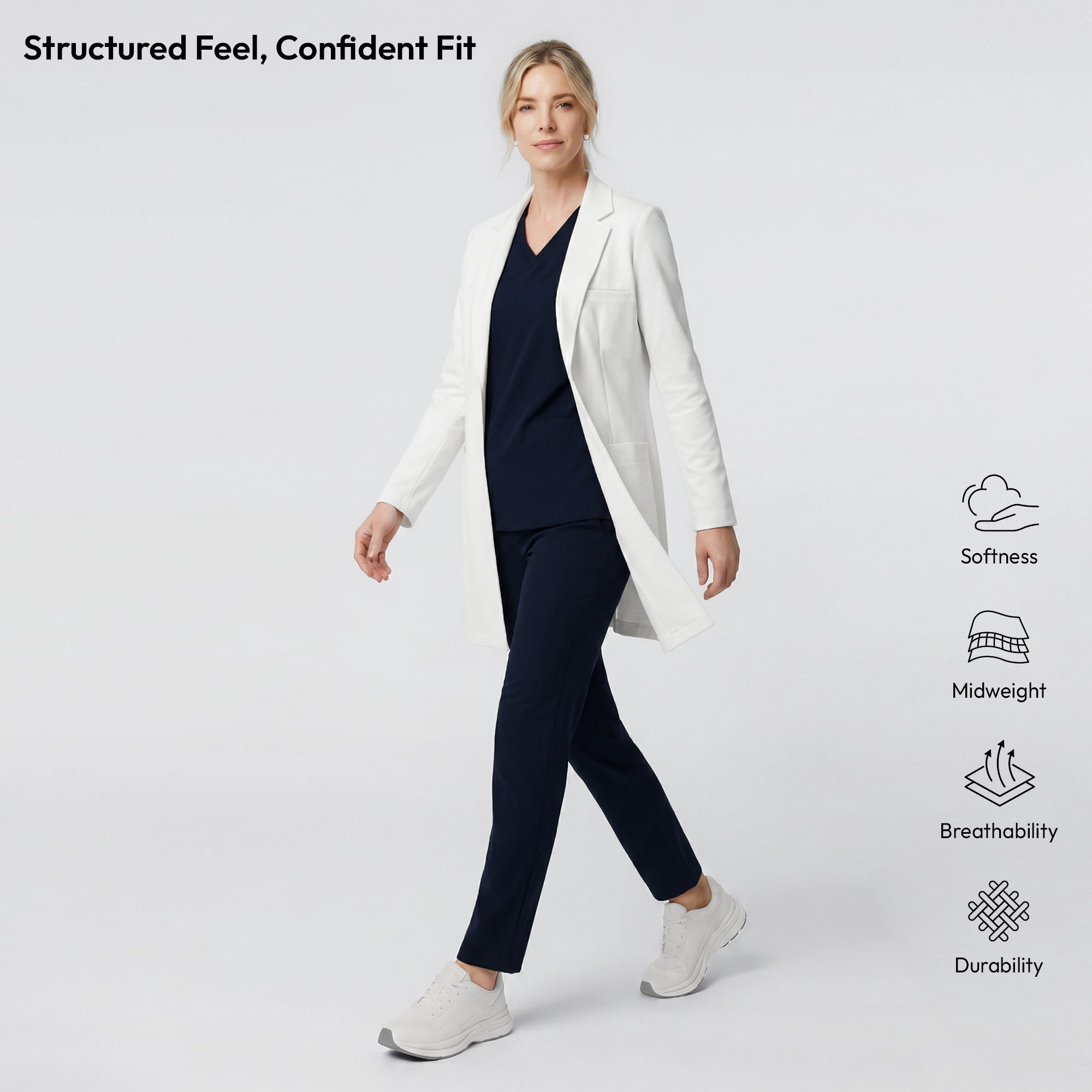 Image of Zenir | Structured Nuevo Long Lab Coat LCW-204 - Ivory White