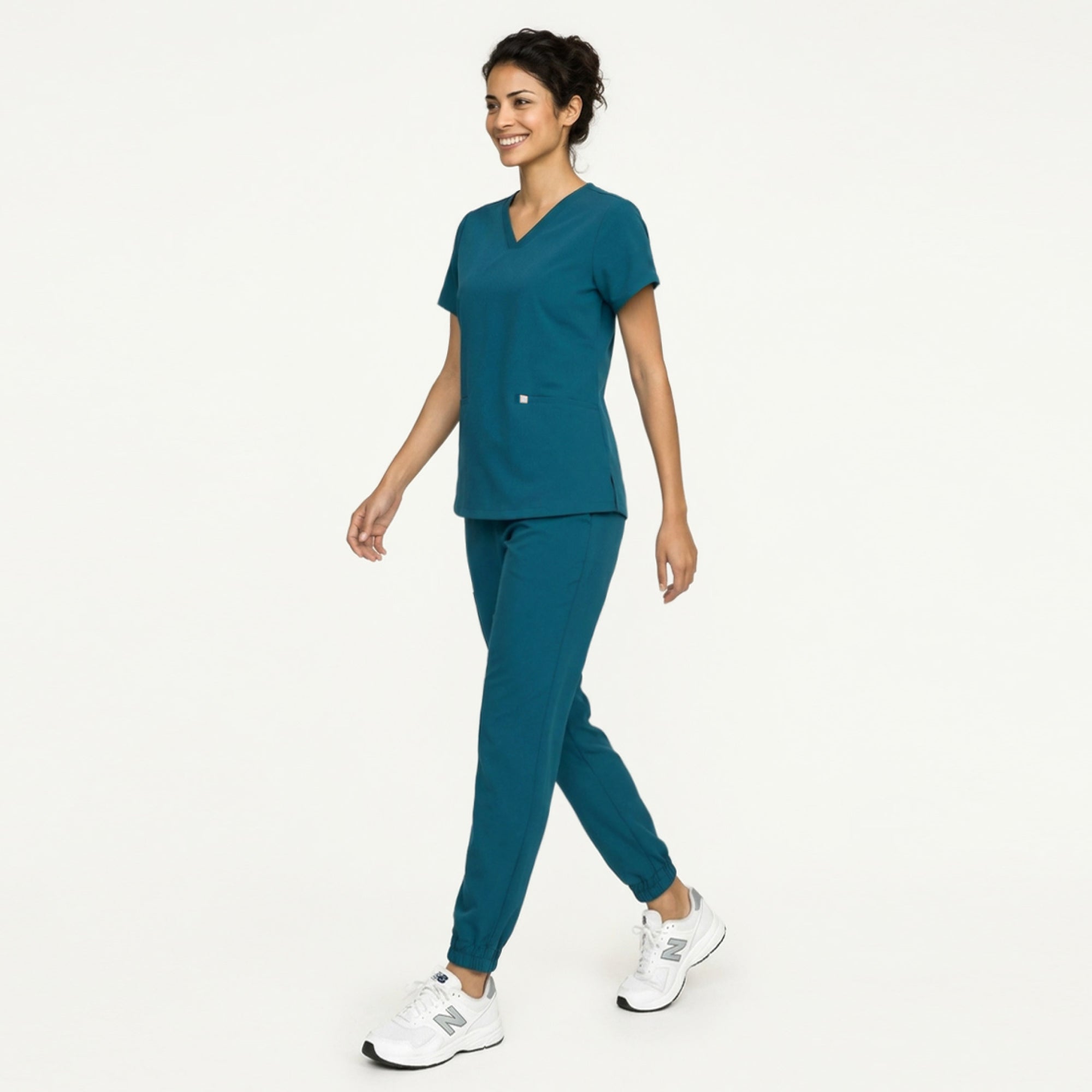Image of Ocean teal Women's Double Pocket Scrub Top with matching ocean teal scrub pants,Ocean teal