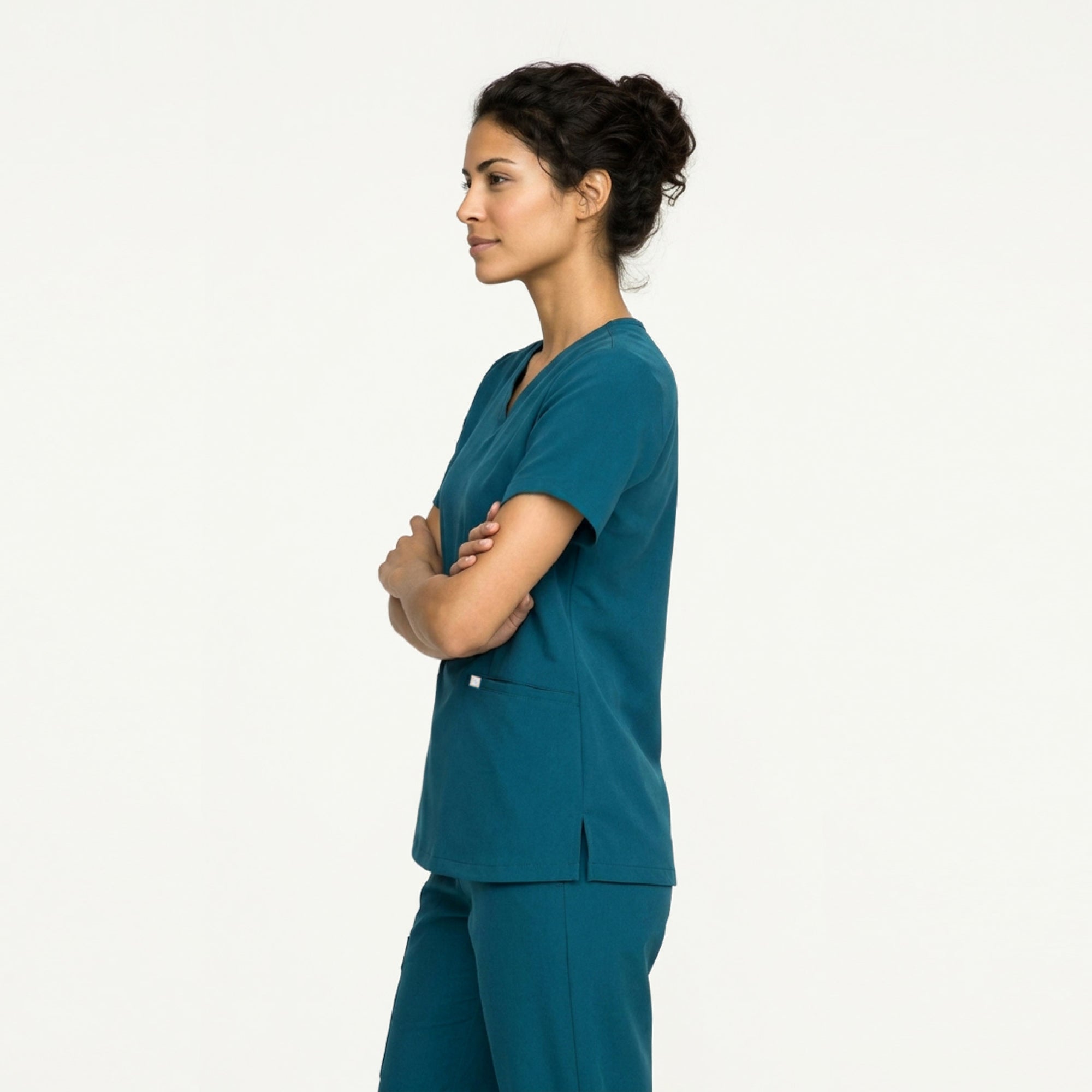 Image of Ocean teal Women's Double Pocket Scrub Top with matching ocean teal scrub pants,Ocean teal