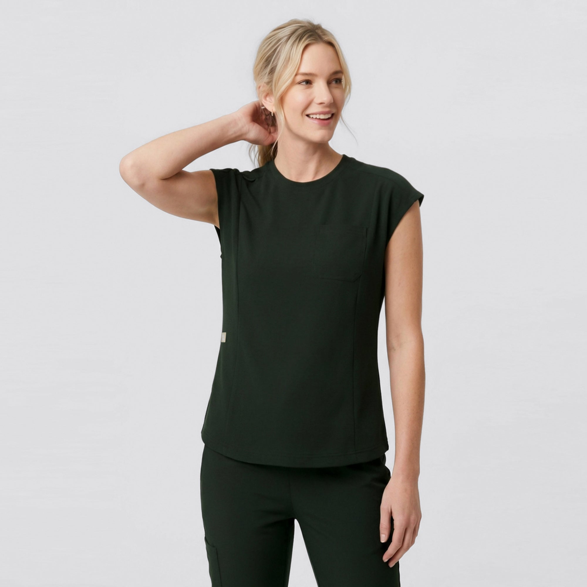 Image of Zenir | Women's Soft Stretch Crewneck Scrub Top - Olive Green