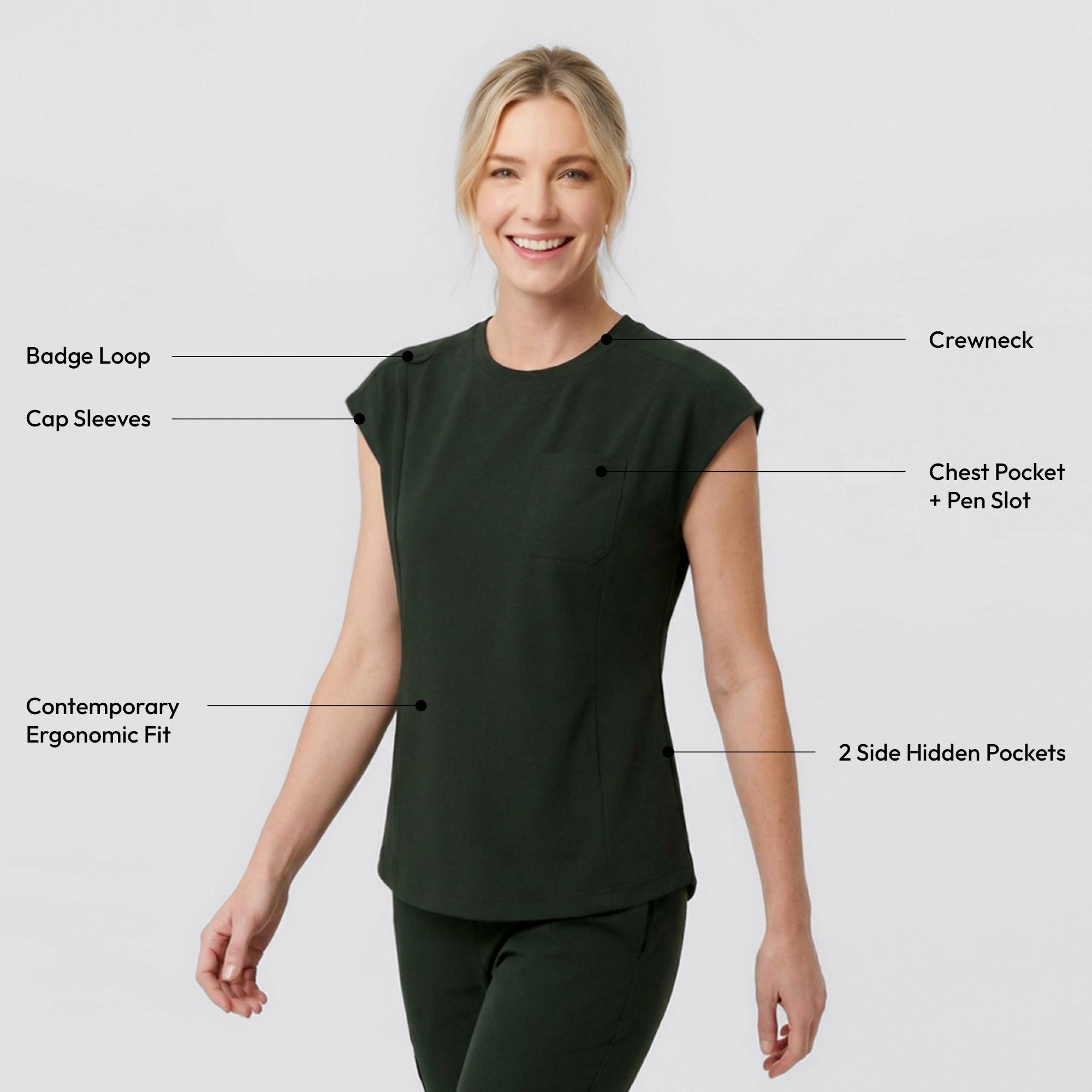 Image of Zenir | Women's Soft Stretch Crewneck Scrub Top - Olive Green