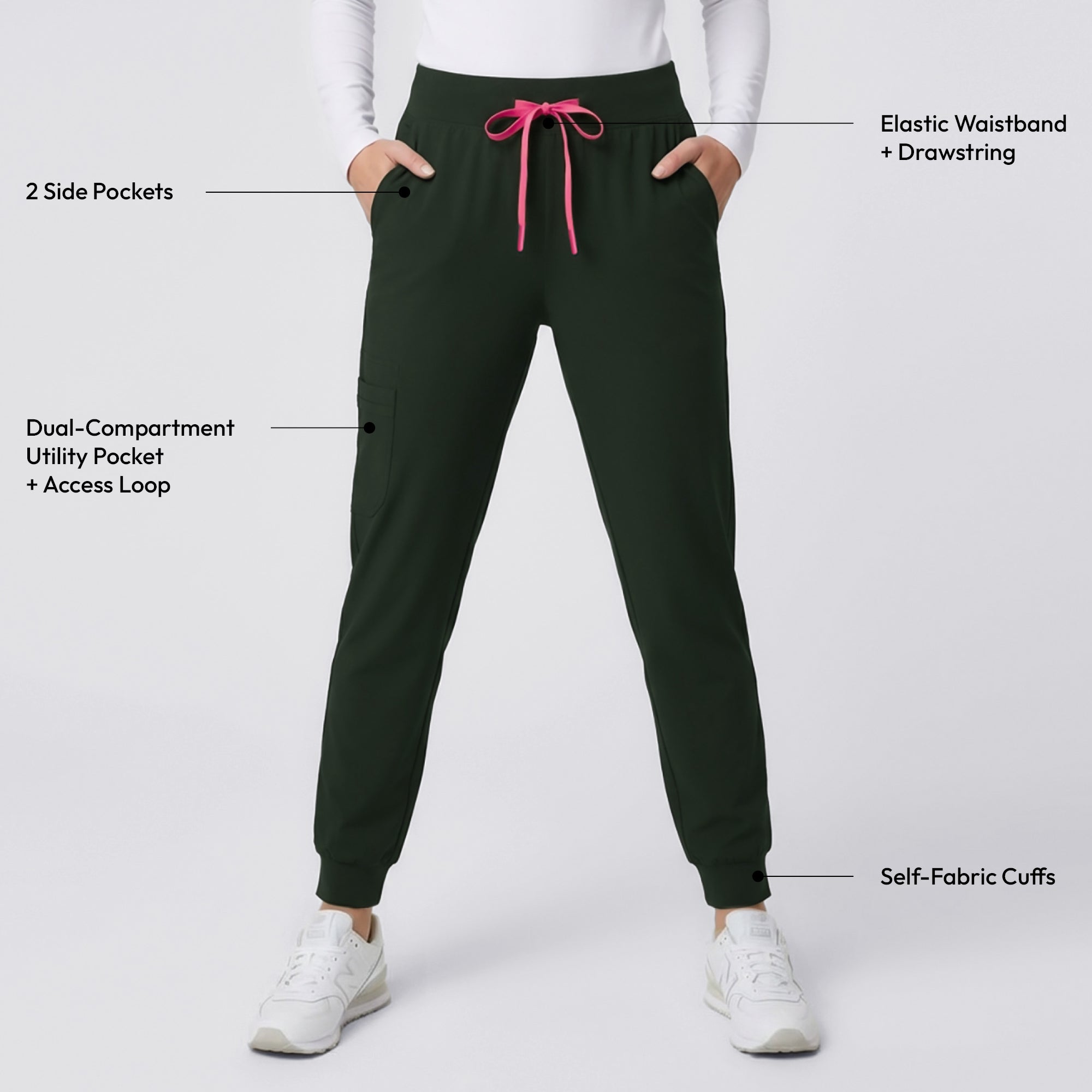 Image of Zenir | Women's Soft Stretch High Waisted Jogger Scrub Pants - Olive Green