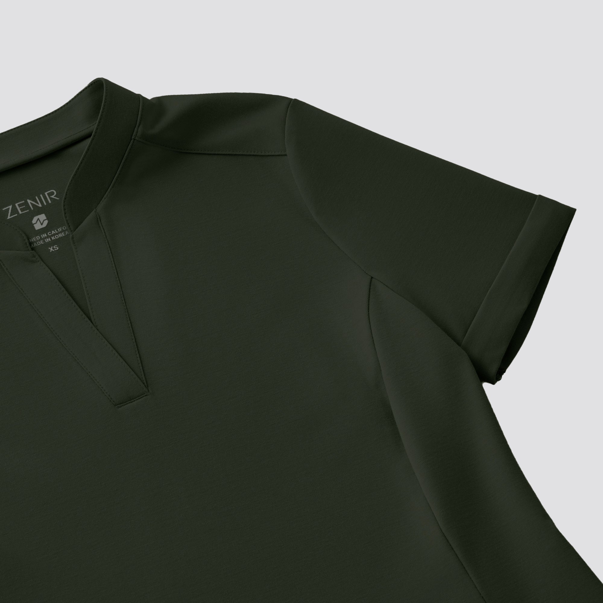 Image of Zenir | Women's Soft Stretch Notched Scrub Top - Olive Green