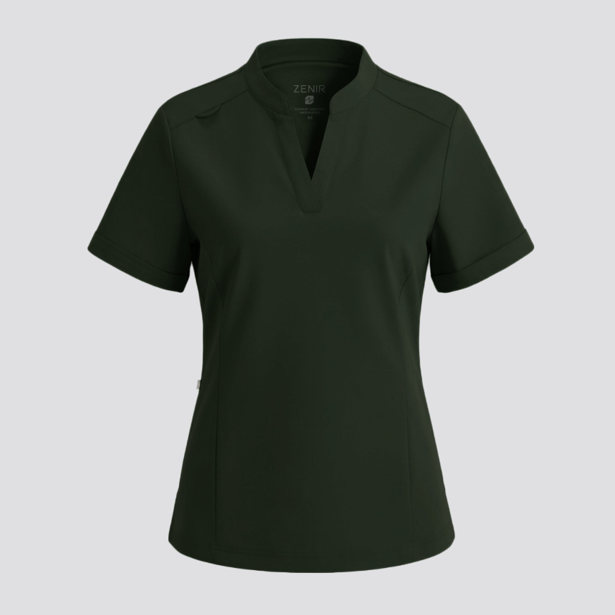 Image of Zenir | Women's Soft Stretch Notched Scrub Top - Olive Green