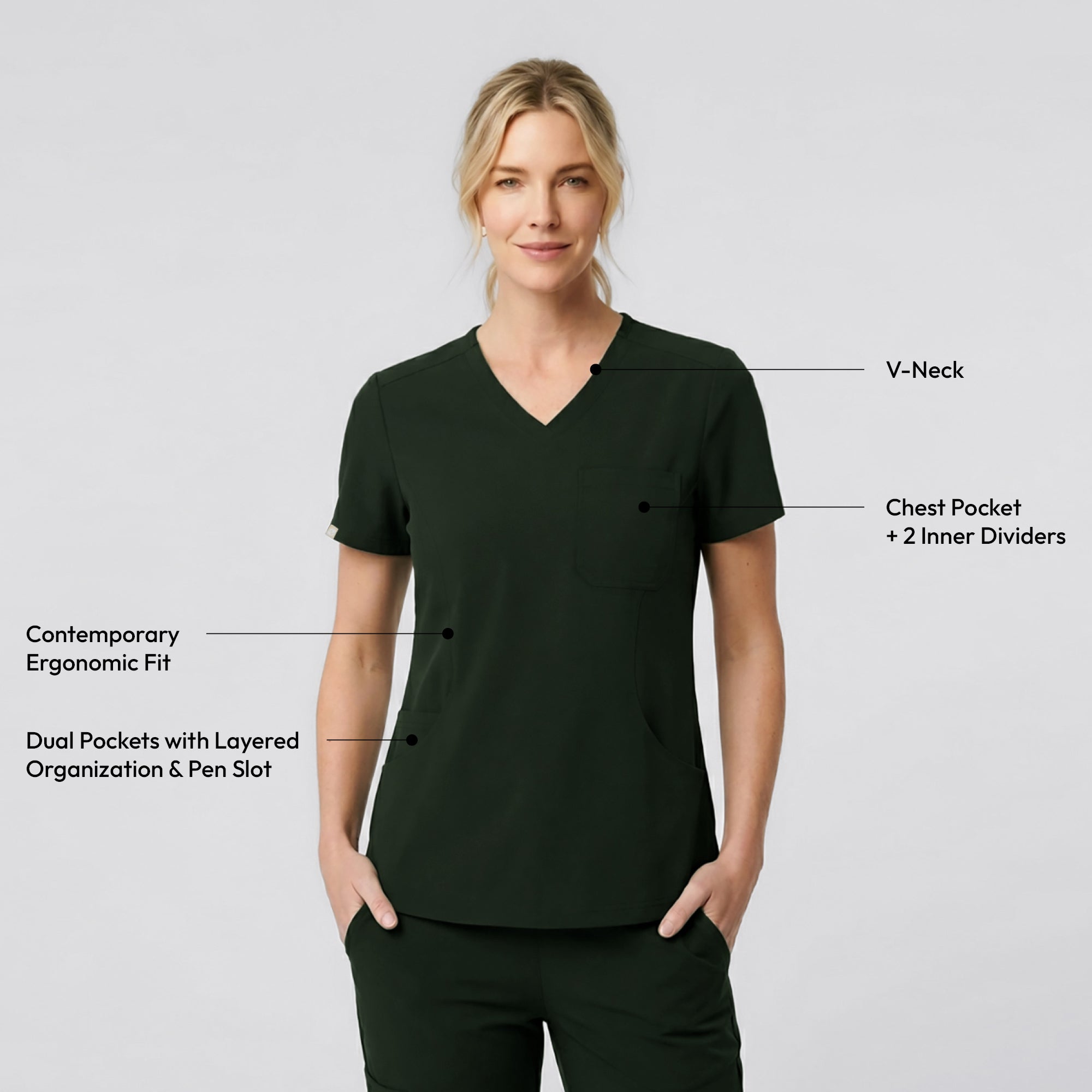 Image of Zenir | Women's Soft Stretch Scrub Top - Olive Green
