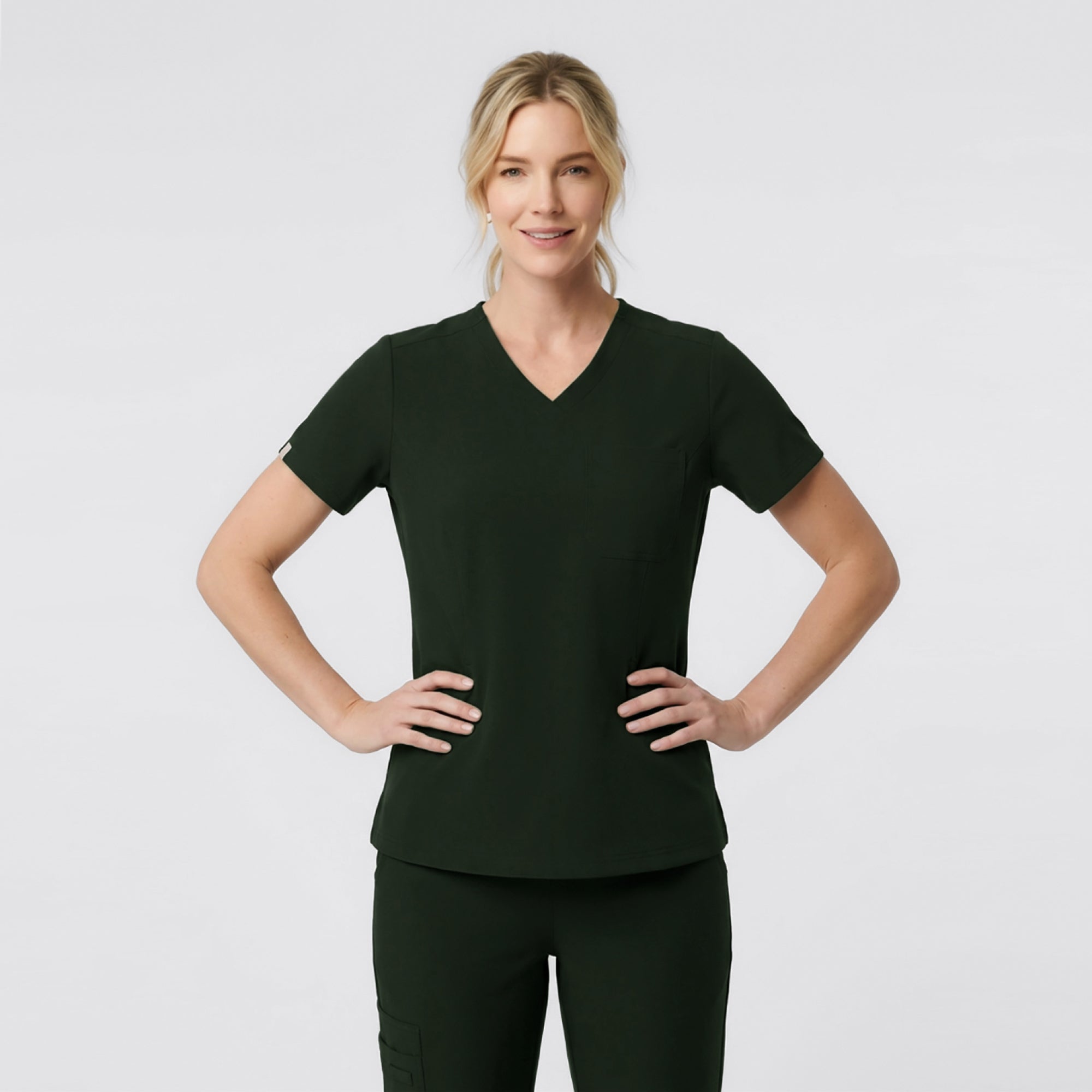 Image of Zenir | Women's Soft Stretch Scrub Top - Olive Green