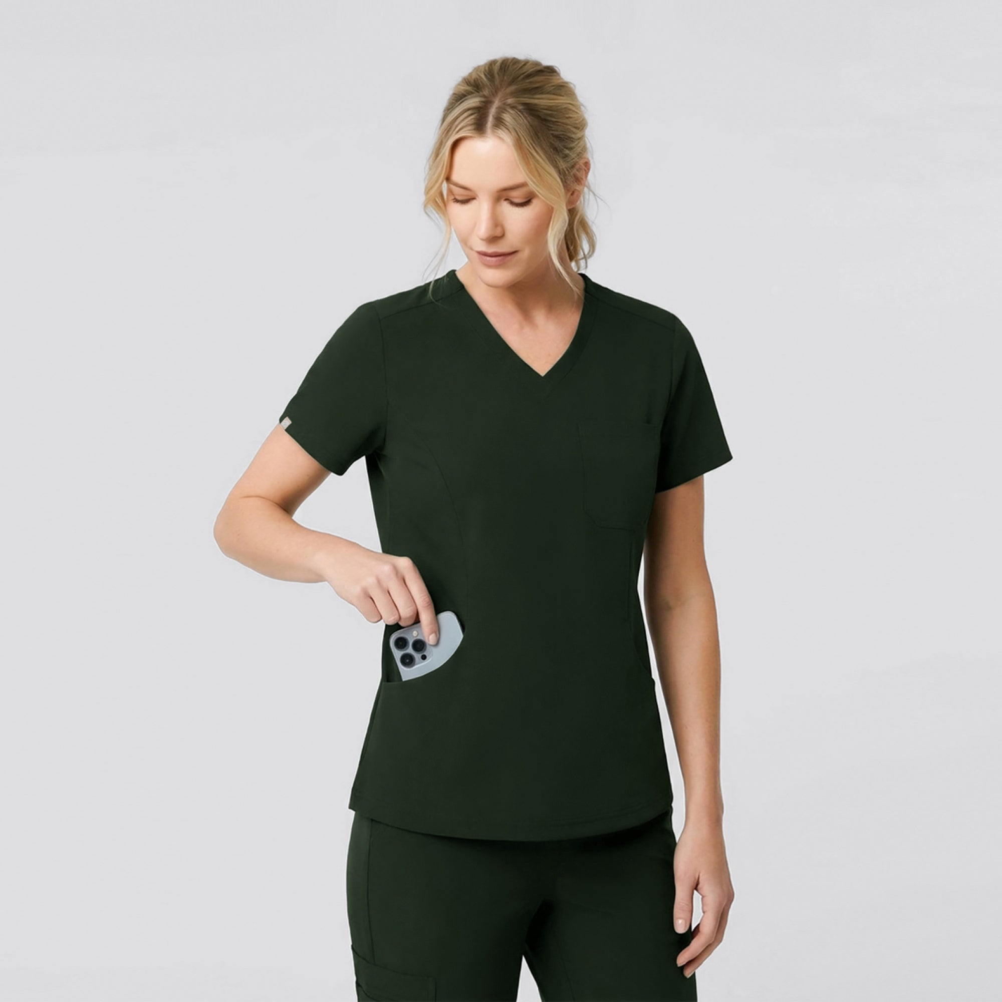 Image of Zenir | Women's Soft Stretch Scrub Top - Olive Green