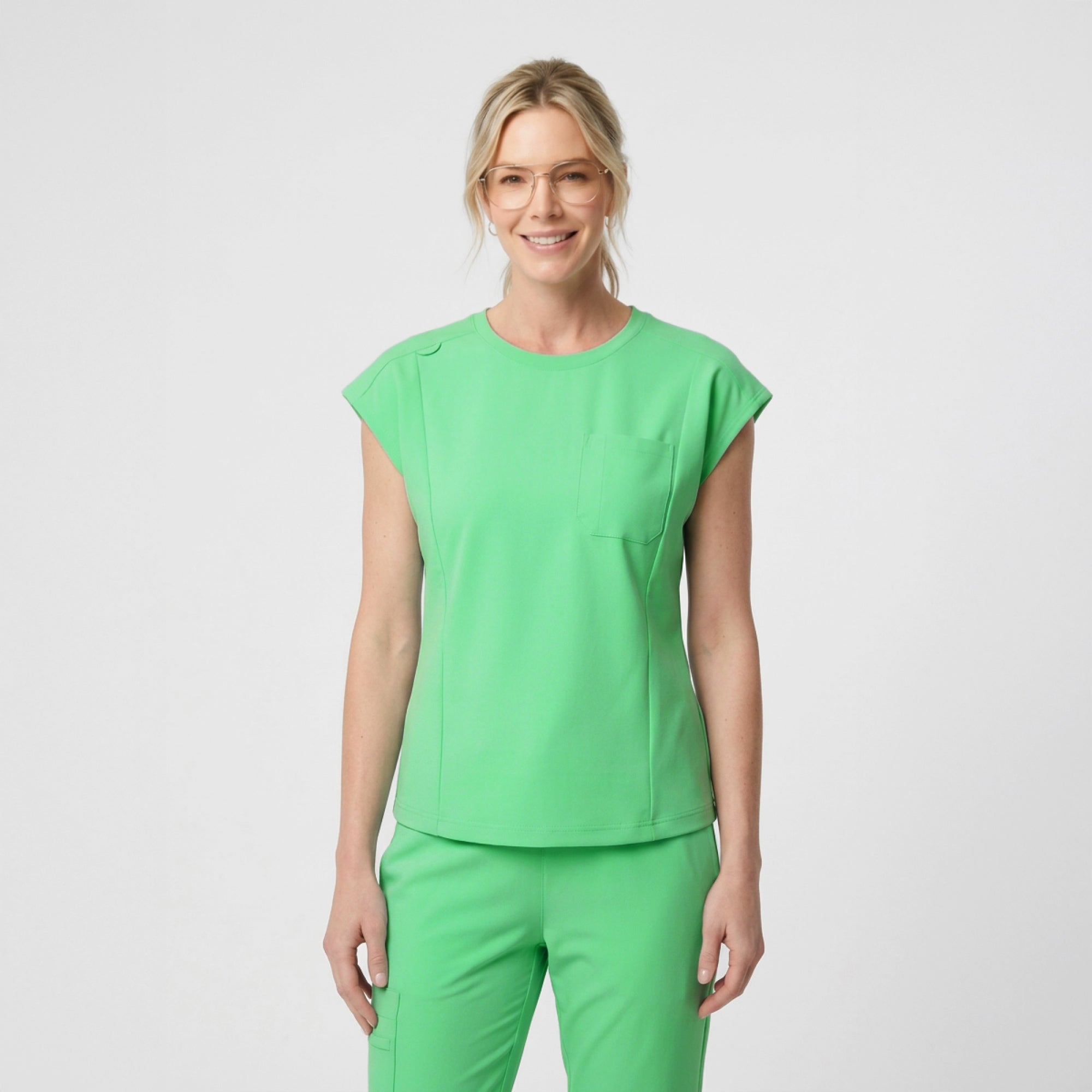 Image of Zenir | Women's Soft Stretch Crewneck Scrub Top - Pistachio Green