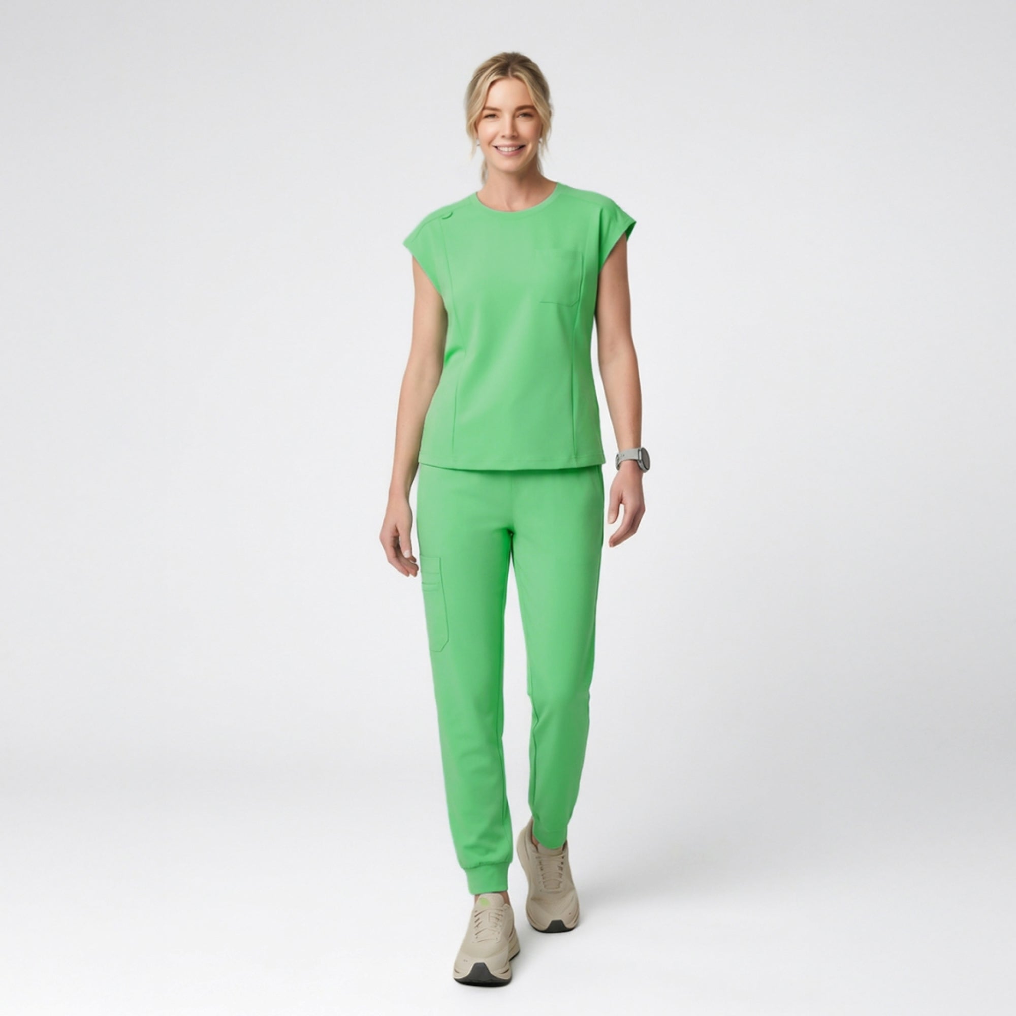 Image of Zenir | Women's Soft Stretch Crewneck Scrub Top - Pistachio Green