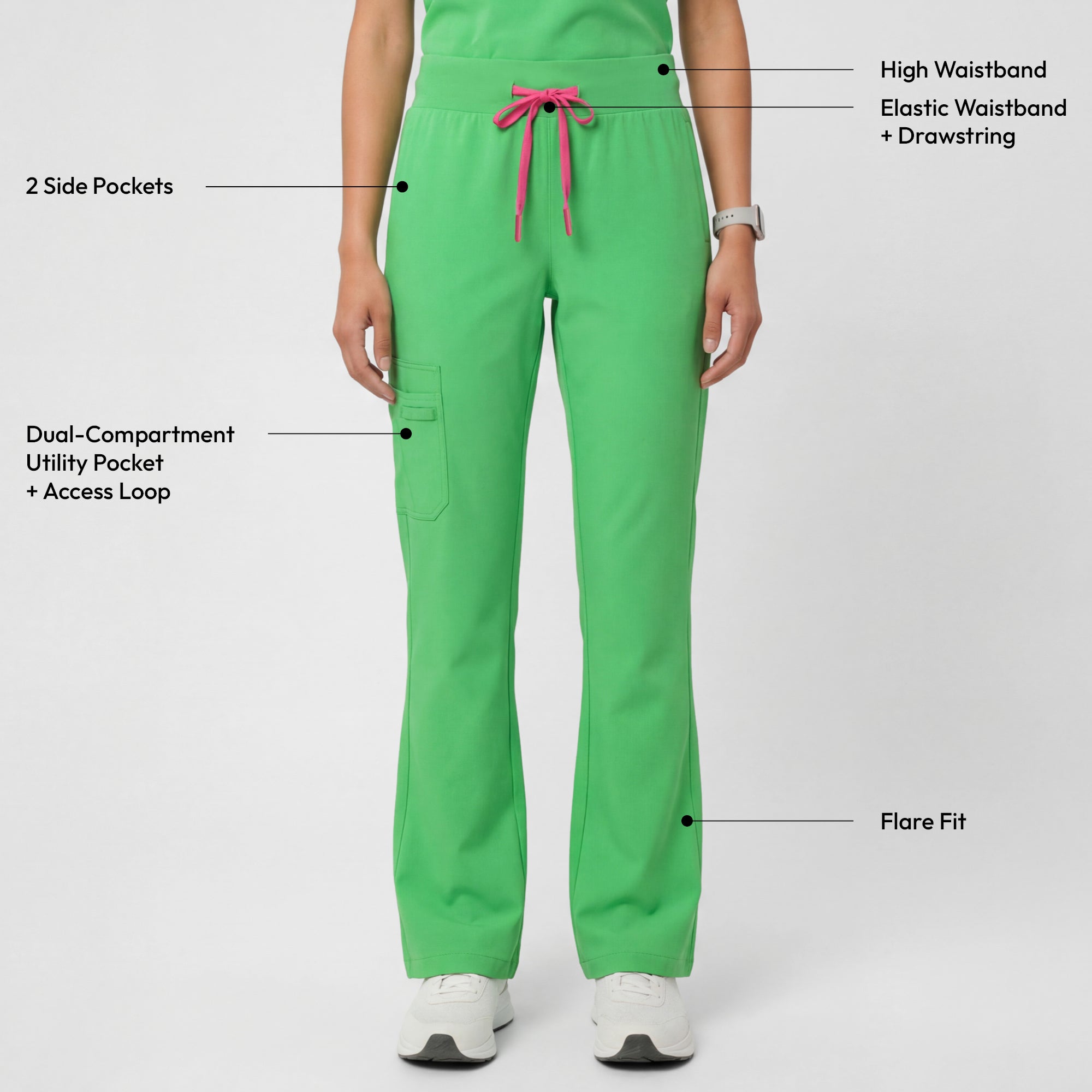 Image of Zenir | Women's Soft Stretch High Waisted Flare Scrub Pants - Pistachio Green