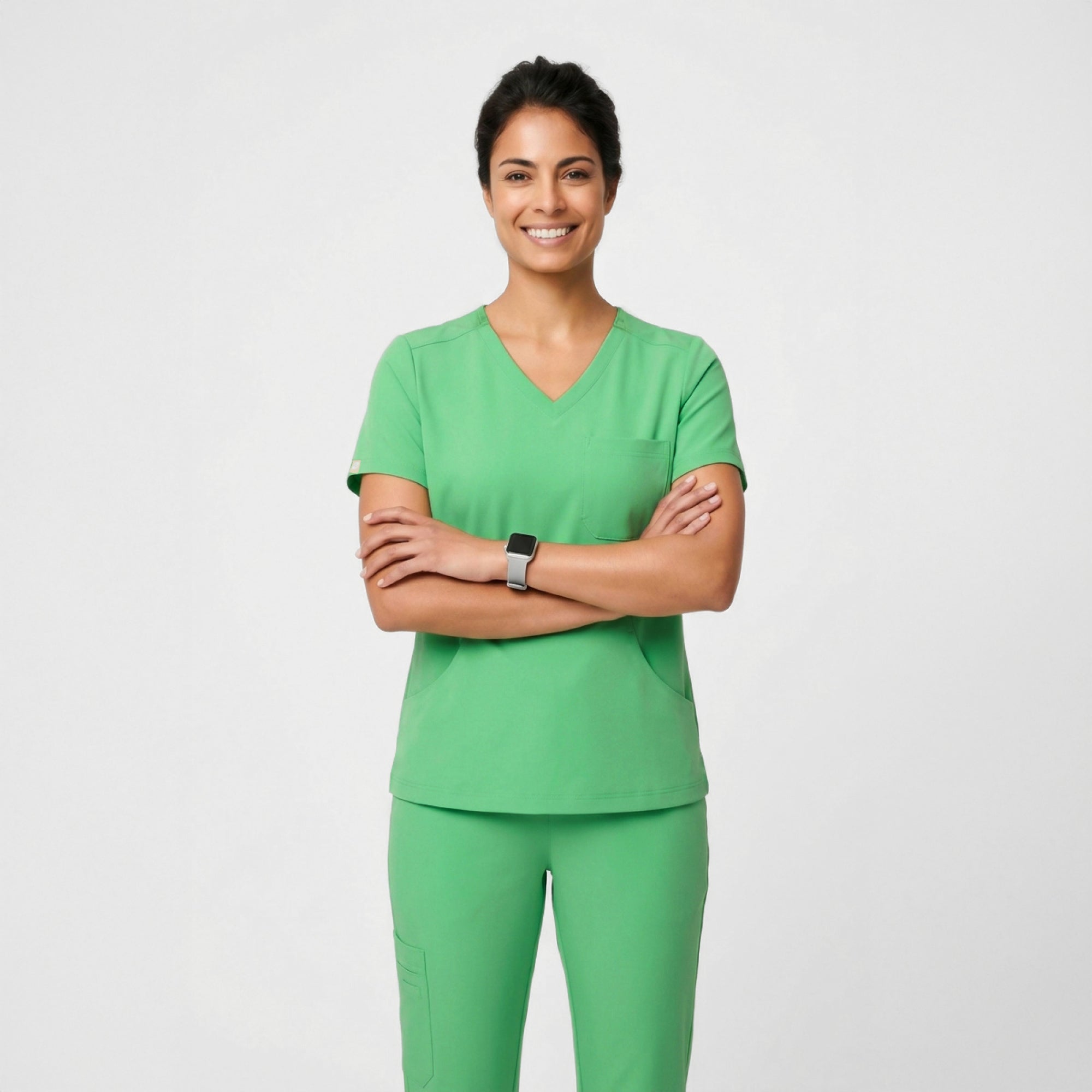 Image of Zenir | Women's Soft Stretch High Waisted Flare Scrub Pants - Pistachio Green