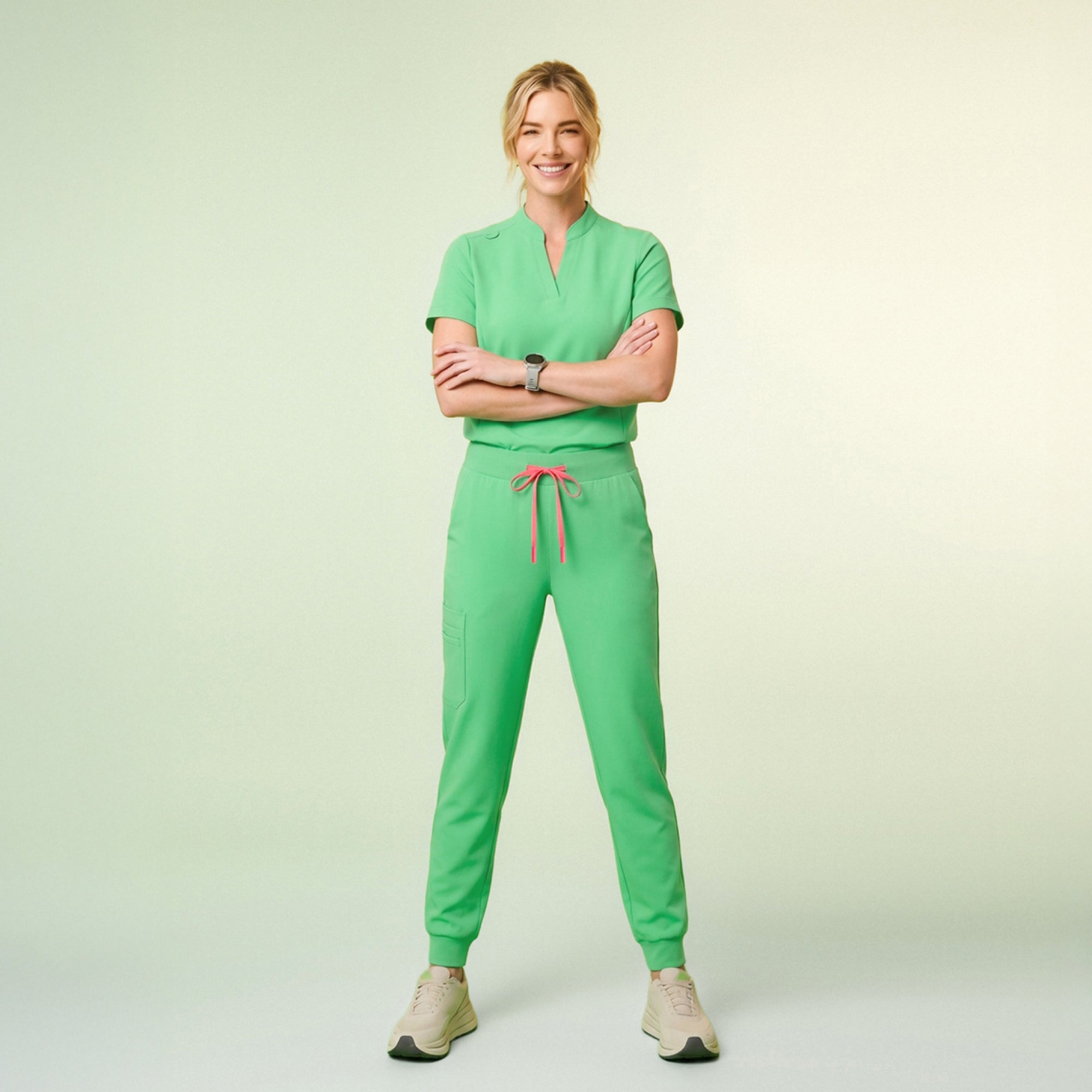 Image of Zenir | Women's Soft Stretch High Waisted Jogger Scrub Pants - Pistachio Green