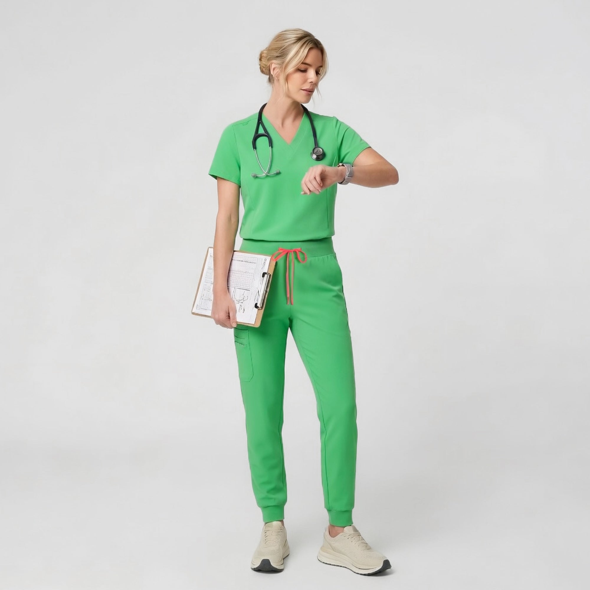 Image of Zenir | Women's Soft Stretch High Waisted Jogger Scrub Pants - Pistachio Green
