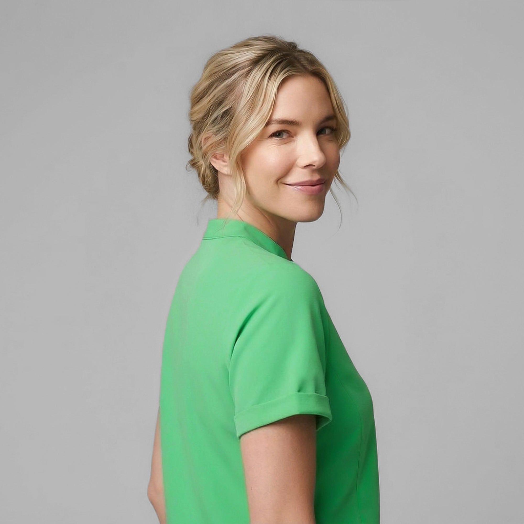 Image of Zenir | Women's Soft Stretch Notched Scrub Top - Pistachio Green
