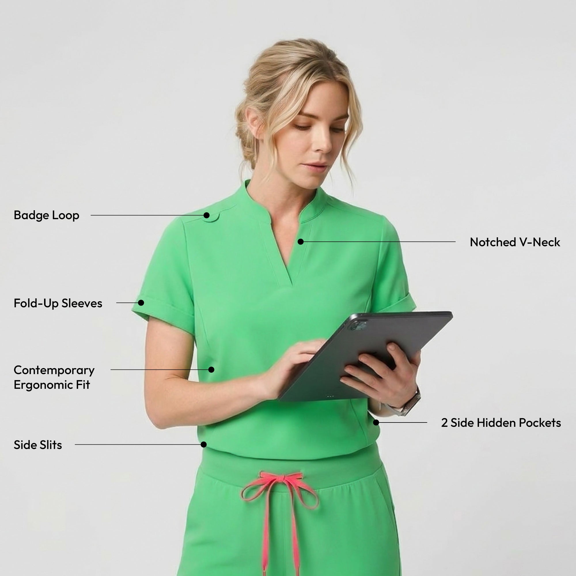 Image of Zenir | Women's Soft Stretch Notched Scrub Top - Pistachio Green