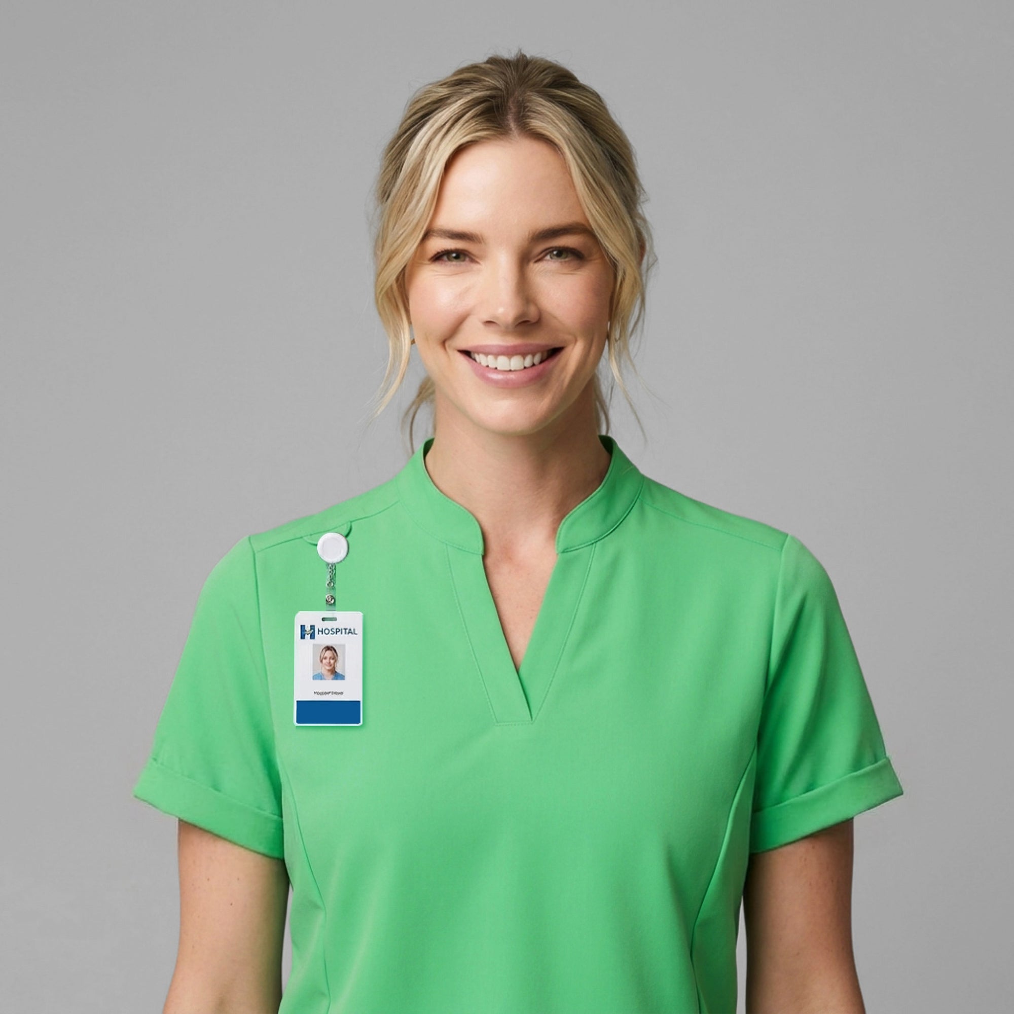 Image of Zenir | Women's Soft Stretch Notched Scrub Top - Pistachio Green