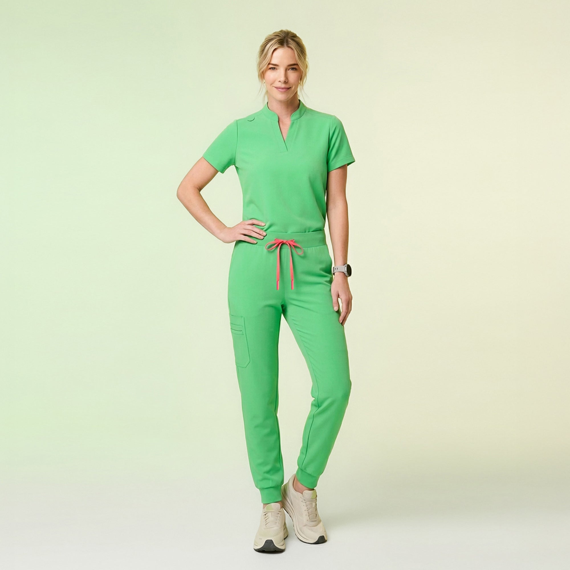 Image of Zenir | Women's Soft Stretch Notched Scrub Top - Pistachio Green