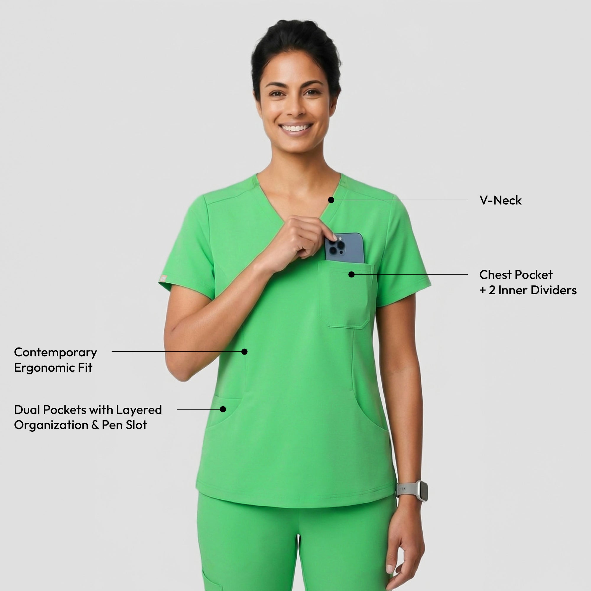 Image of Zenir | Women's Soft Stretch Scrub Top - Pistachio Green