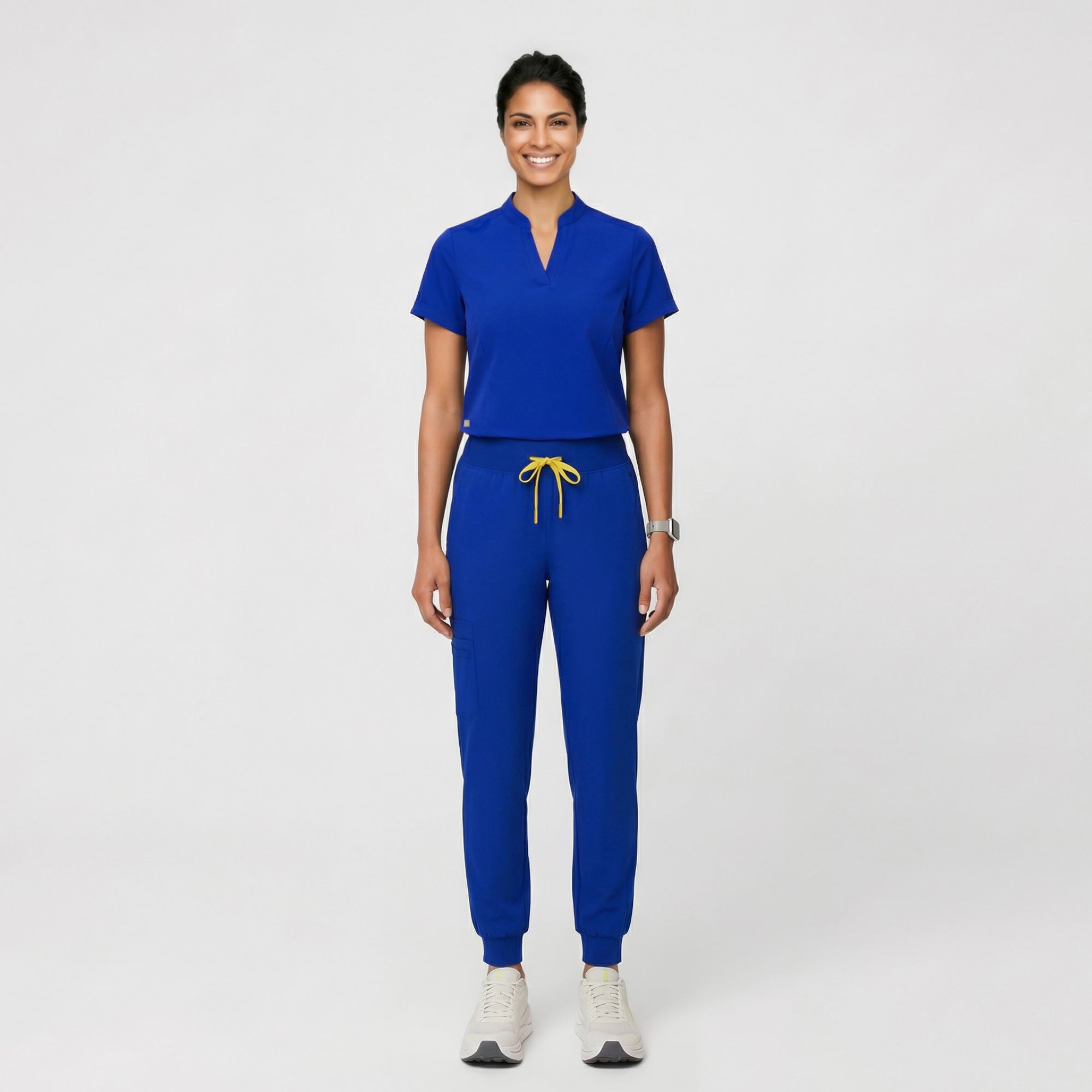 Image of Zenir | Women's Soft Stretch Notched Scrub Top - Royal Blue
