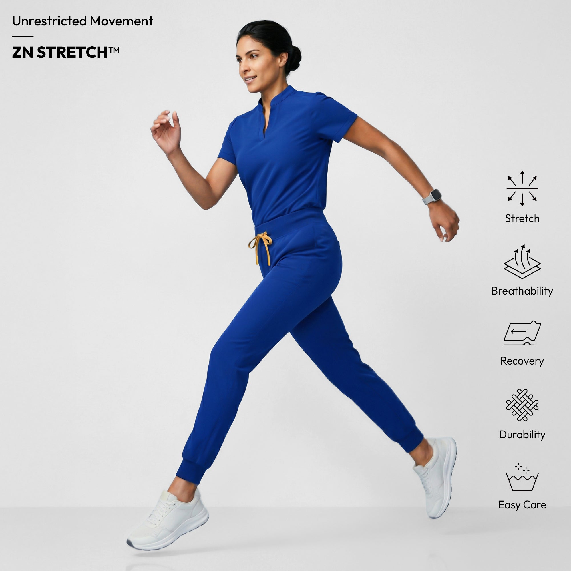 Image of Zenir | Women's Soft Stretch Notched Scrub Top - Royal Blue