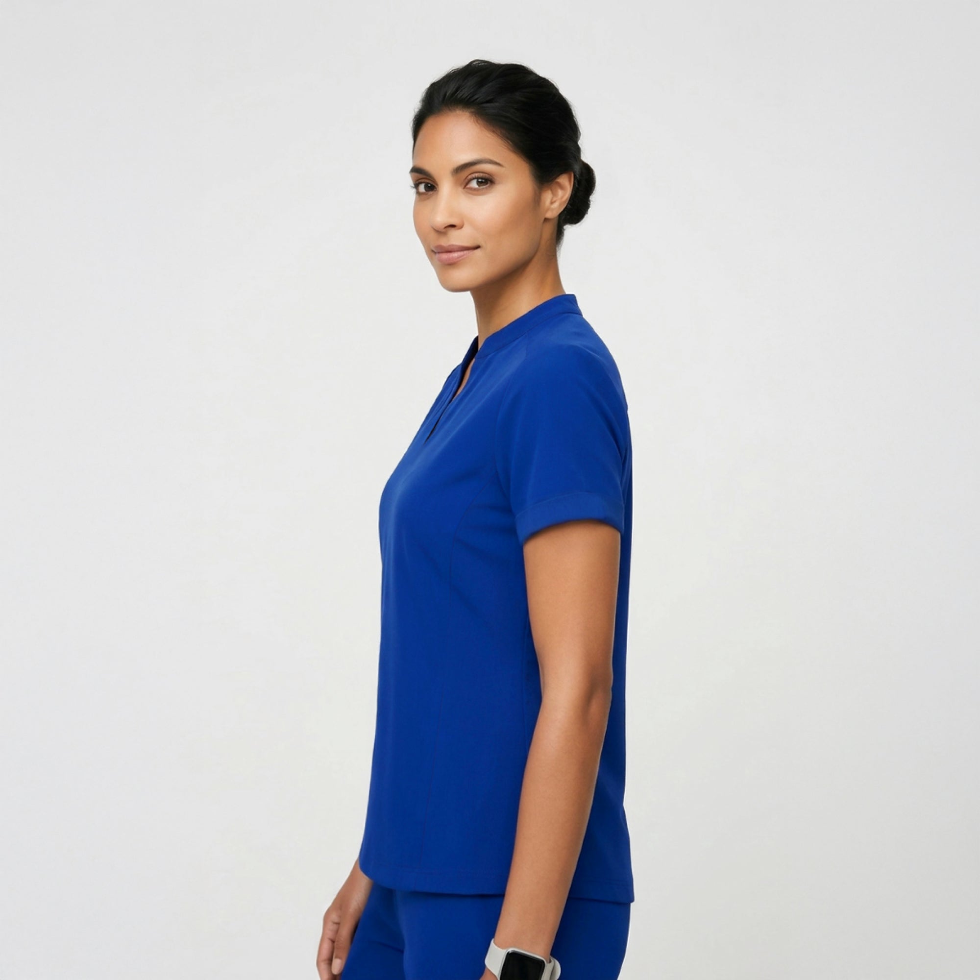 Image of Zenir | Women's Soft Stretch Notched Scrub Top - Royal Blue