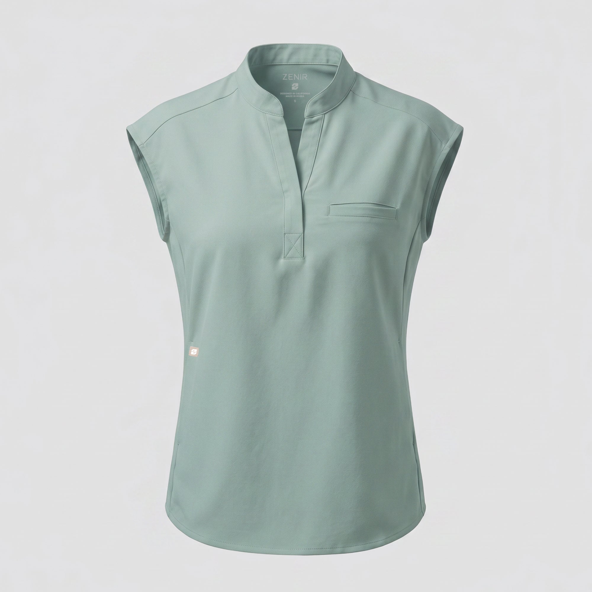 Image of Zenir | Women's Mandarin Collar Scrub Top - Sage Green