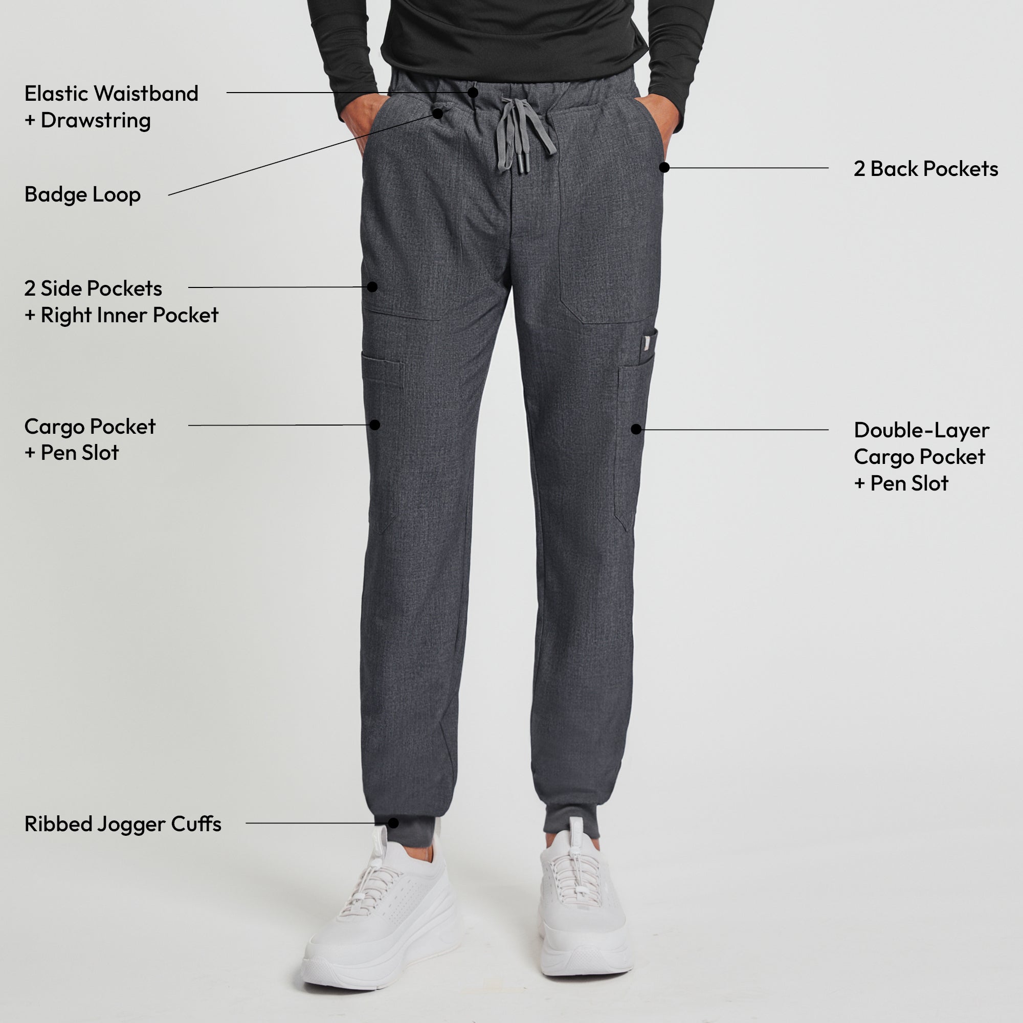 Image of Zenir | Men's Essential 8-Pocket Jogger Scrub Pants - Charcoal Gray