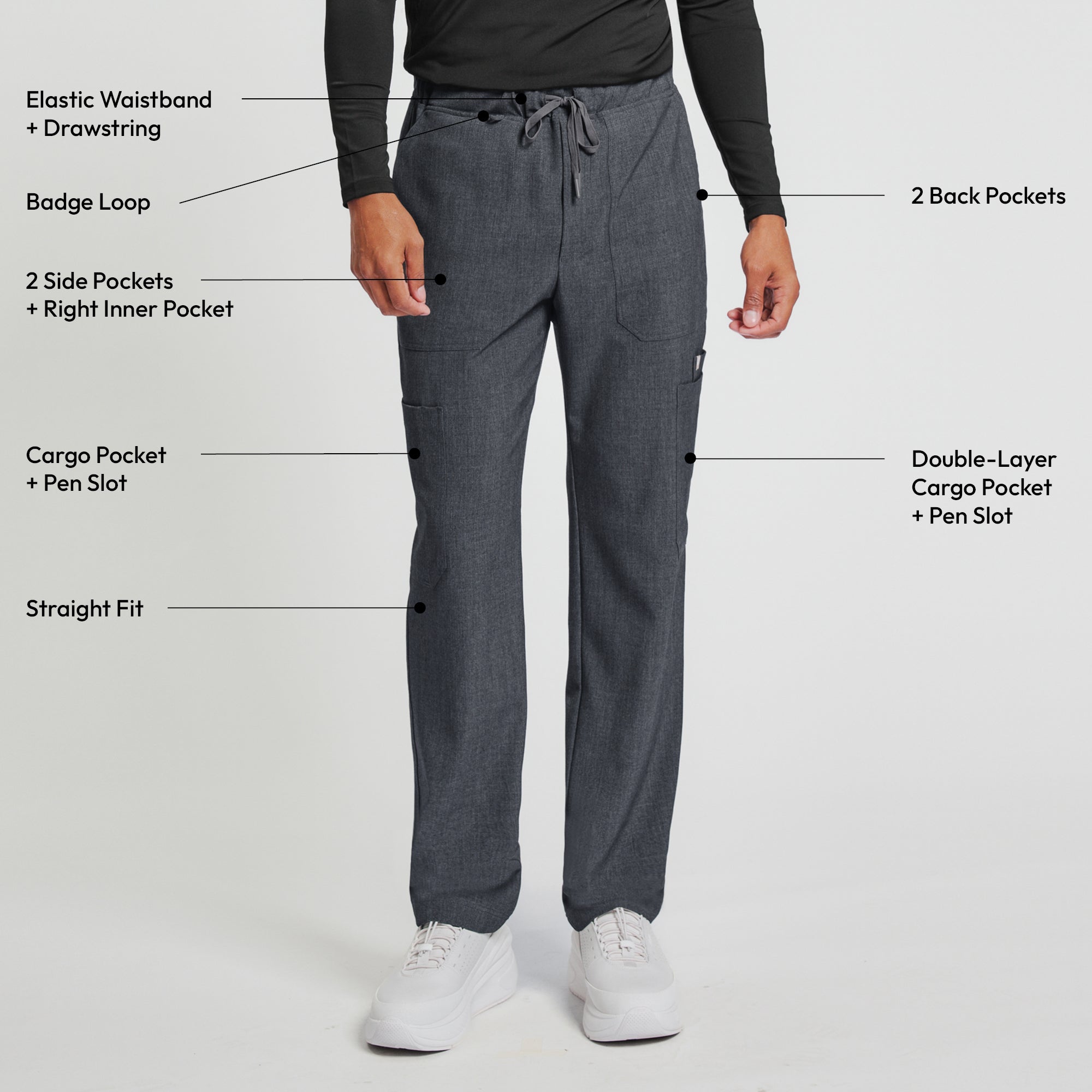 Image of Zenir | Men's Essential 8-Pocket Straight Scrub Pants - Charcoal Gray