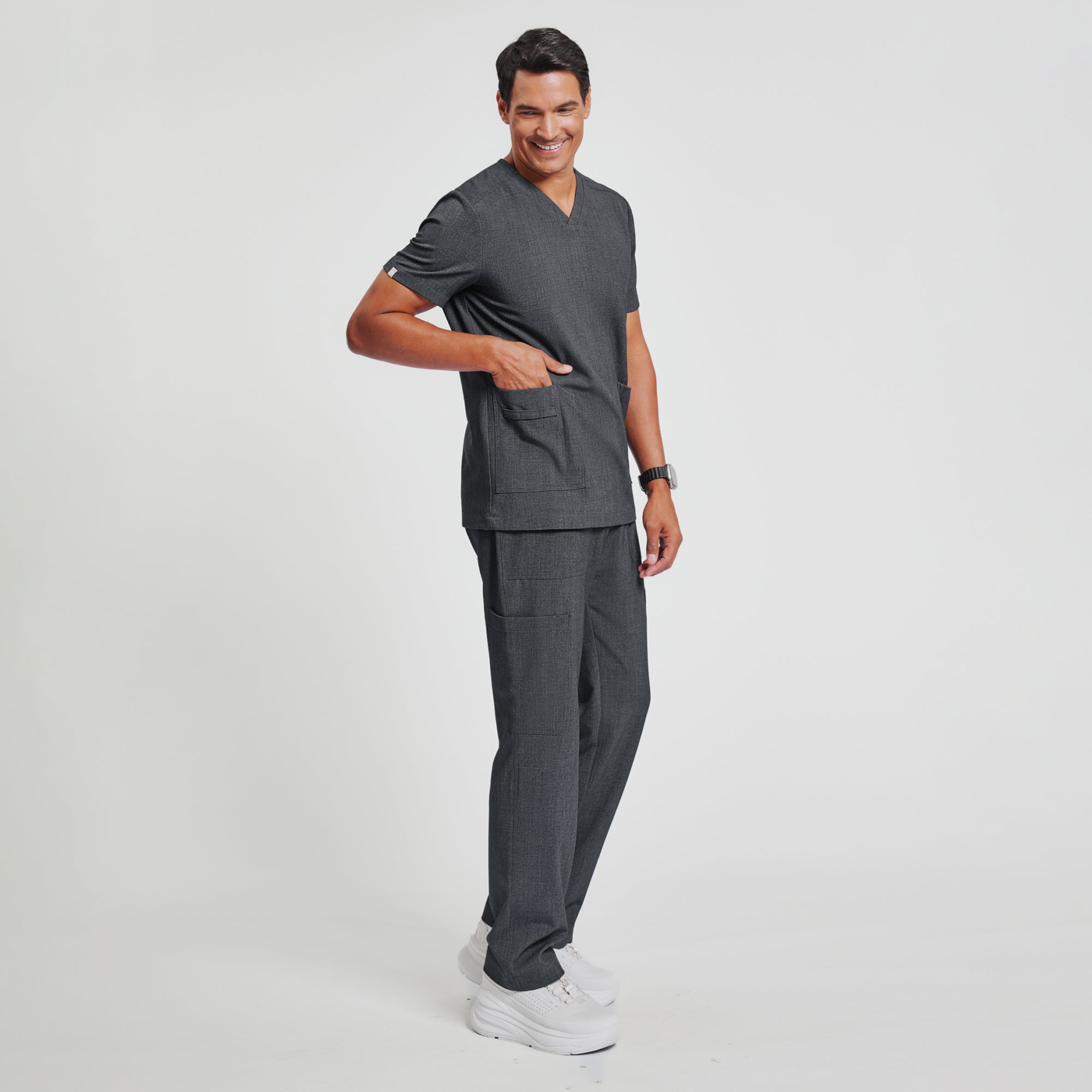 Image of Zenir | Men's Essential 8-Pocket Straight Scrub Pants - Charcoal Gray