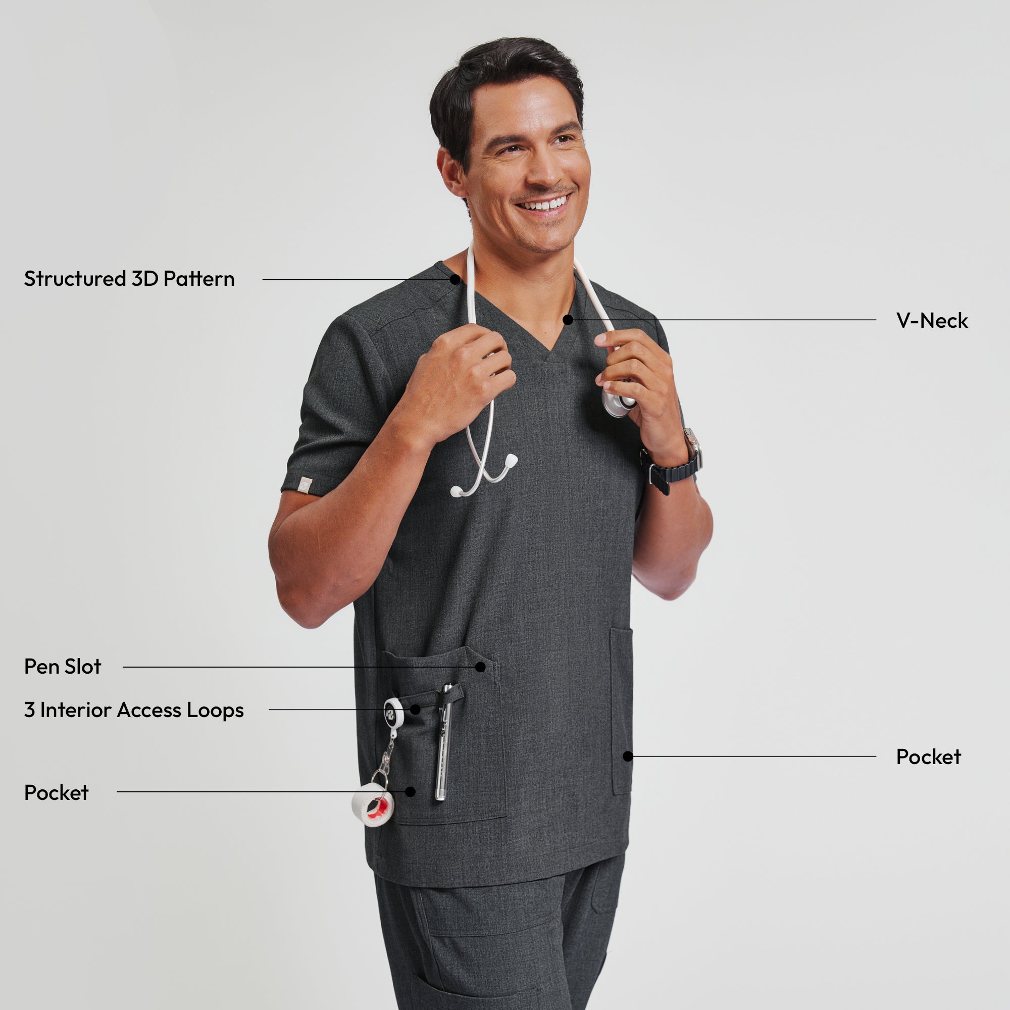 Image of Zenir | Men's VersaPocket Scrub Top - Charcoal Gray