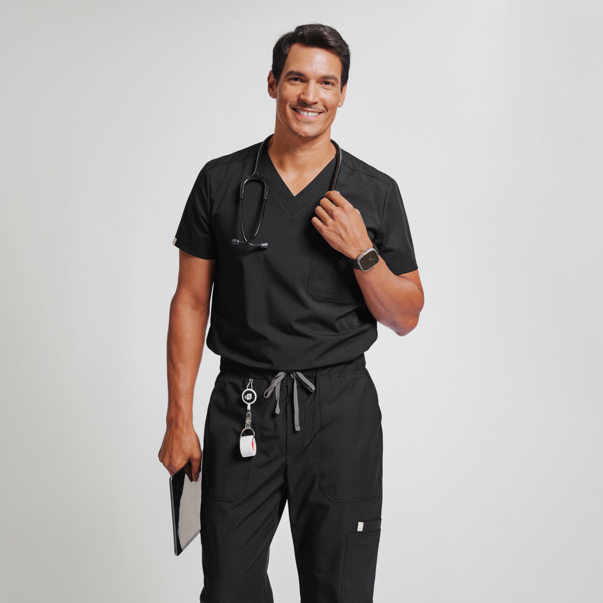 Image of Zenir | Men's 8-Pocket Straight Scrub Pants - Eco Black