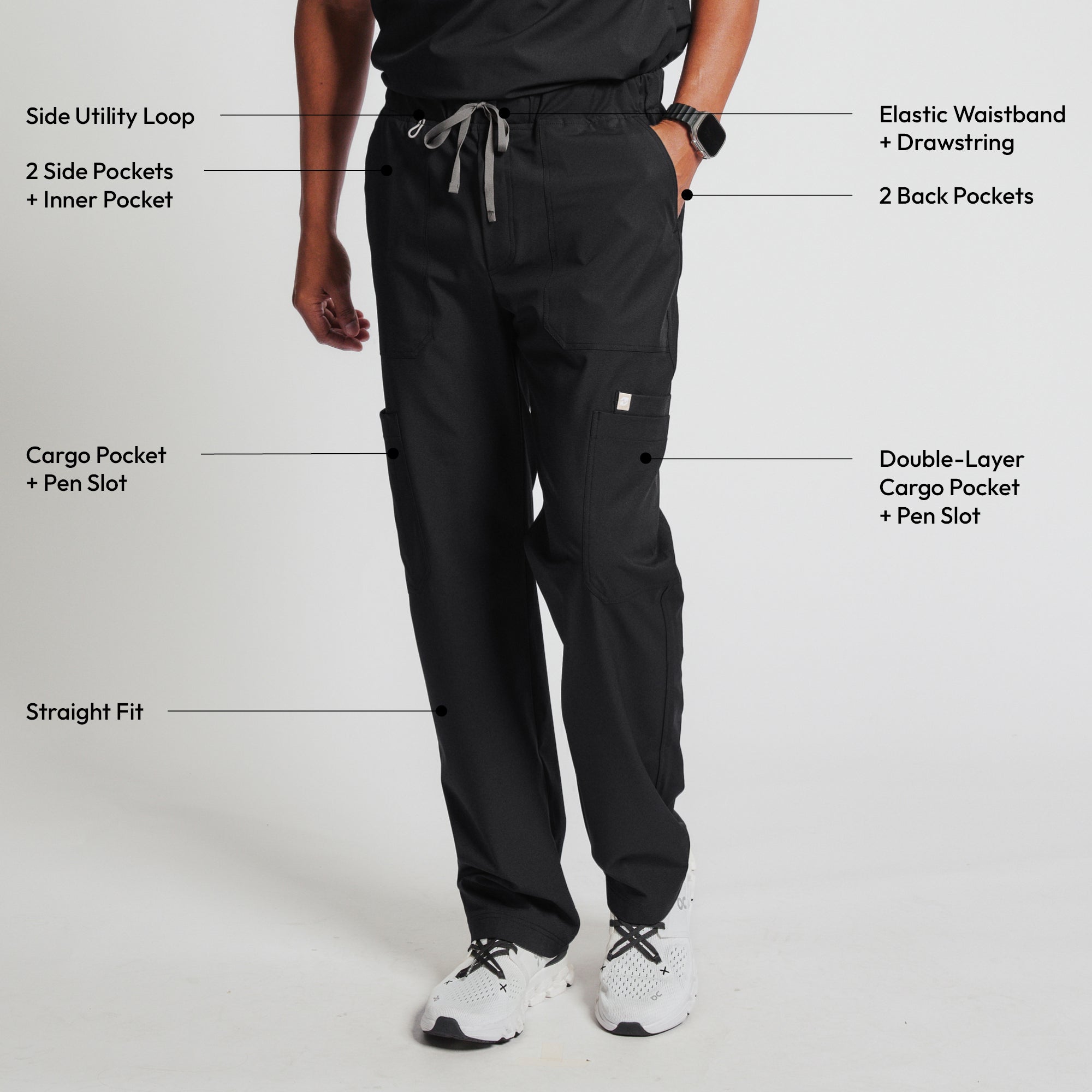 Image of Zenir | Men's 8-Pocket Straight Scrub Pants - Eco Black