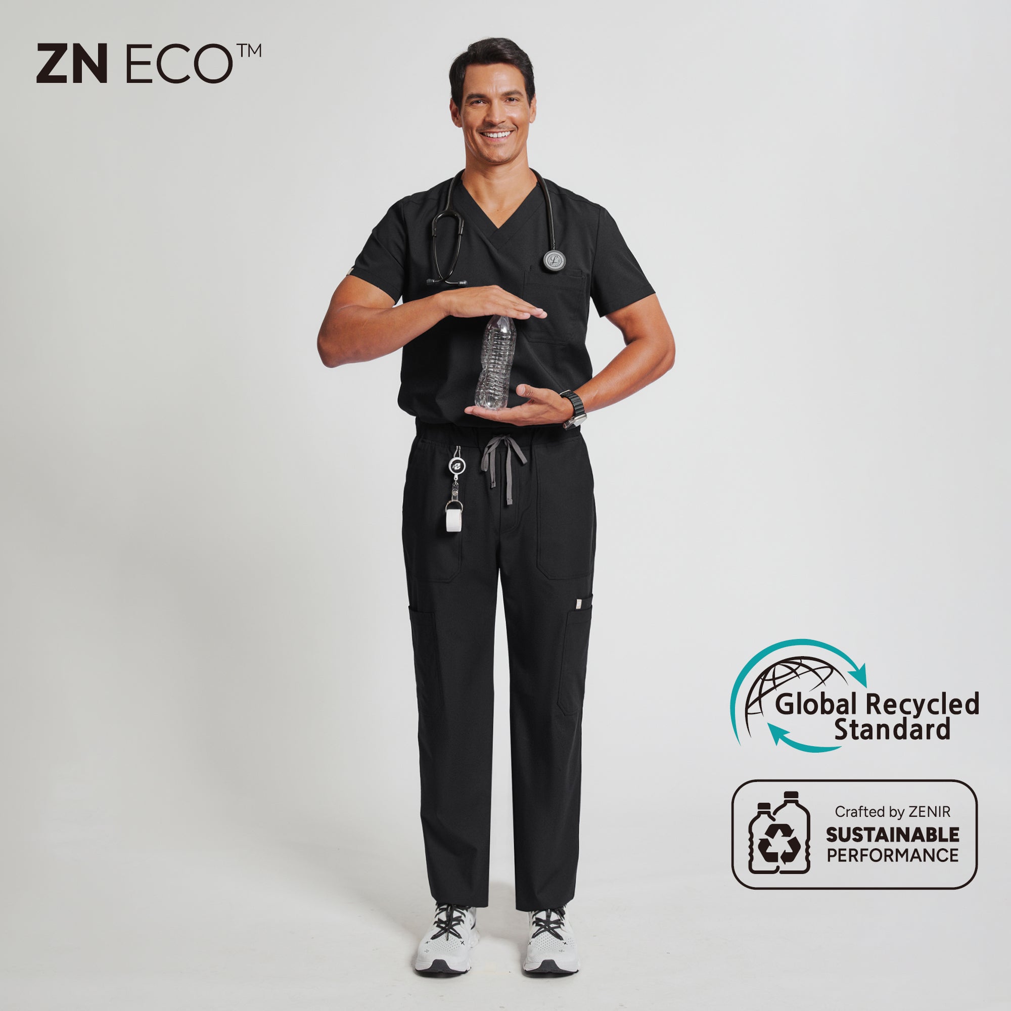 Image of Zenir | Men's 8-Pocket Straight Scrub Pants - Eco Black