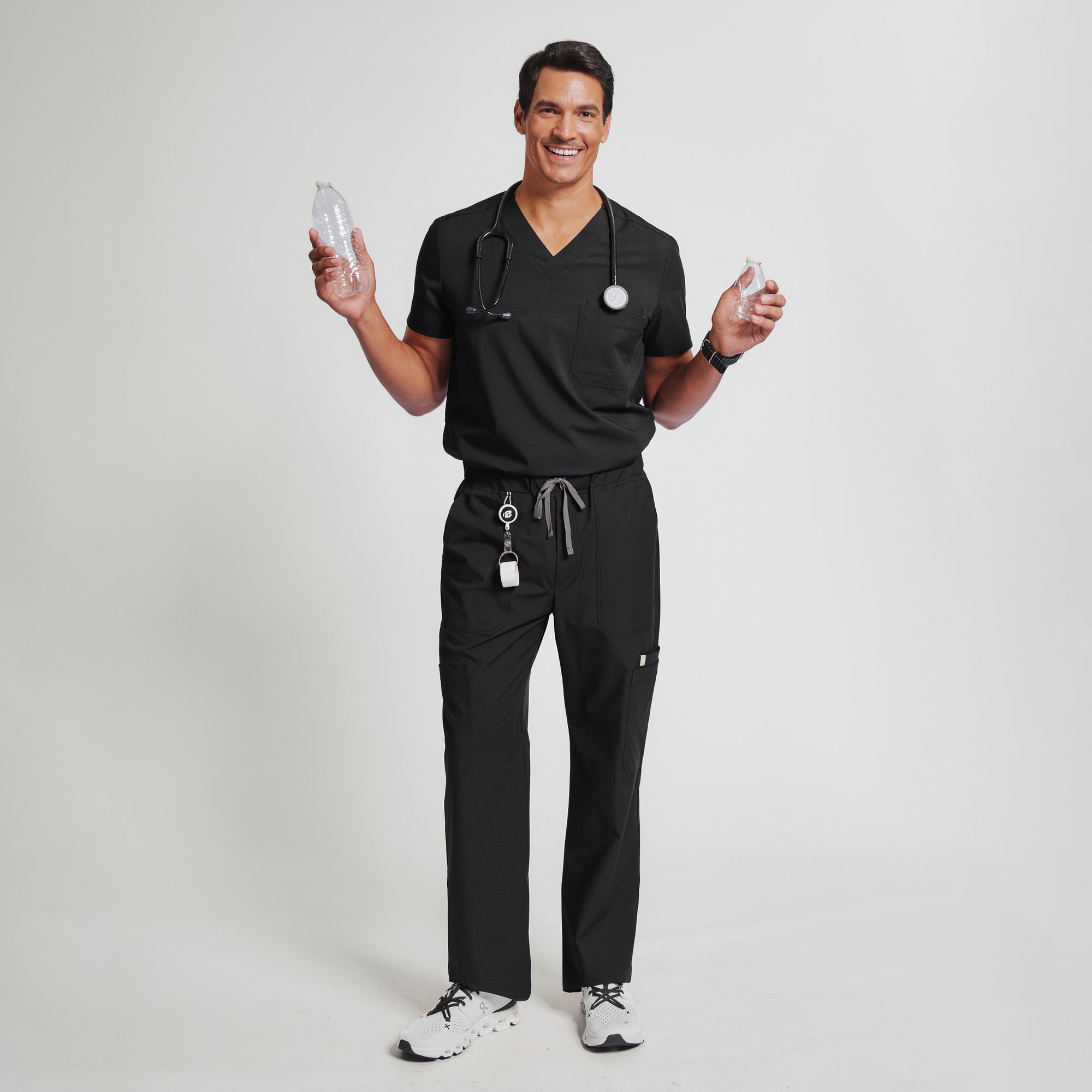 Image of Zenir | Men's 8-Pocket Straight Scrub Pants - Eco Black